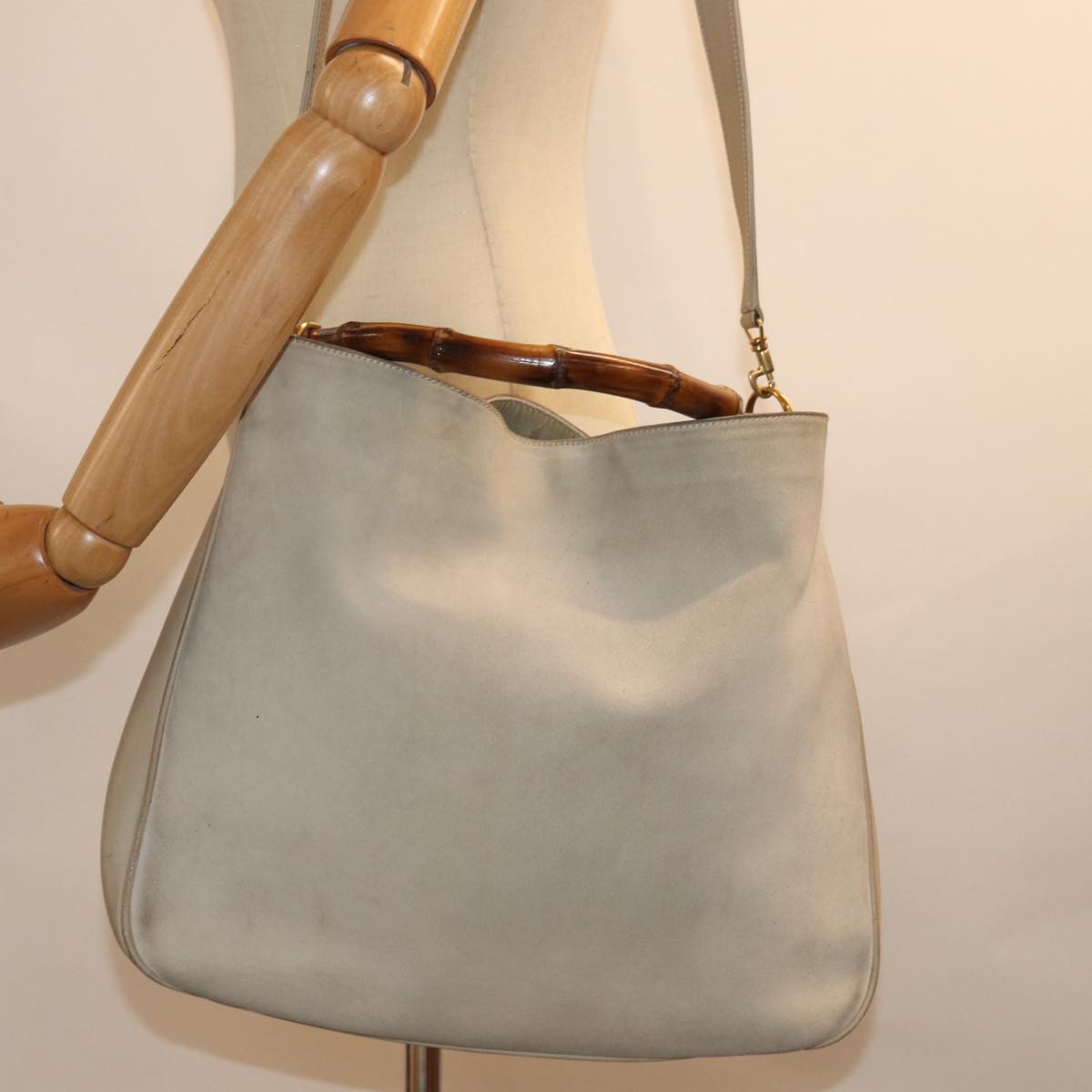 GUCCI Bamboo Hand Bag Suede 2way Beige 001 1014 1577 ep4292