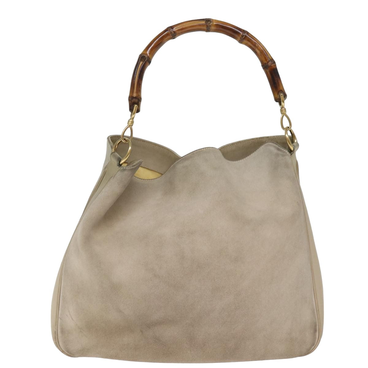 GUCCI Bamboo Hand Bag Suede 2way Beige 001 1014 1577 ep4292