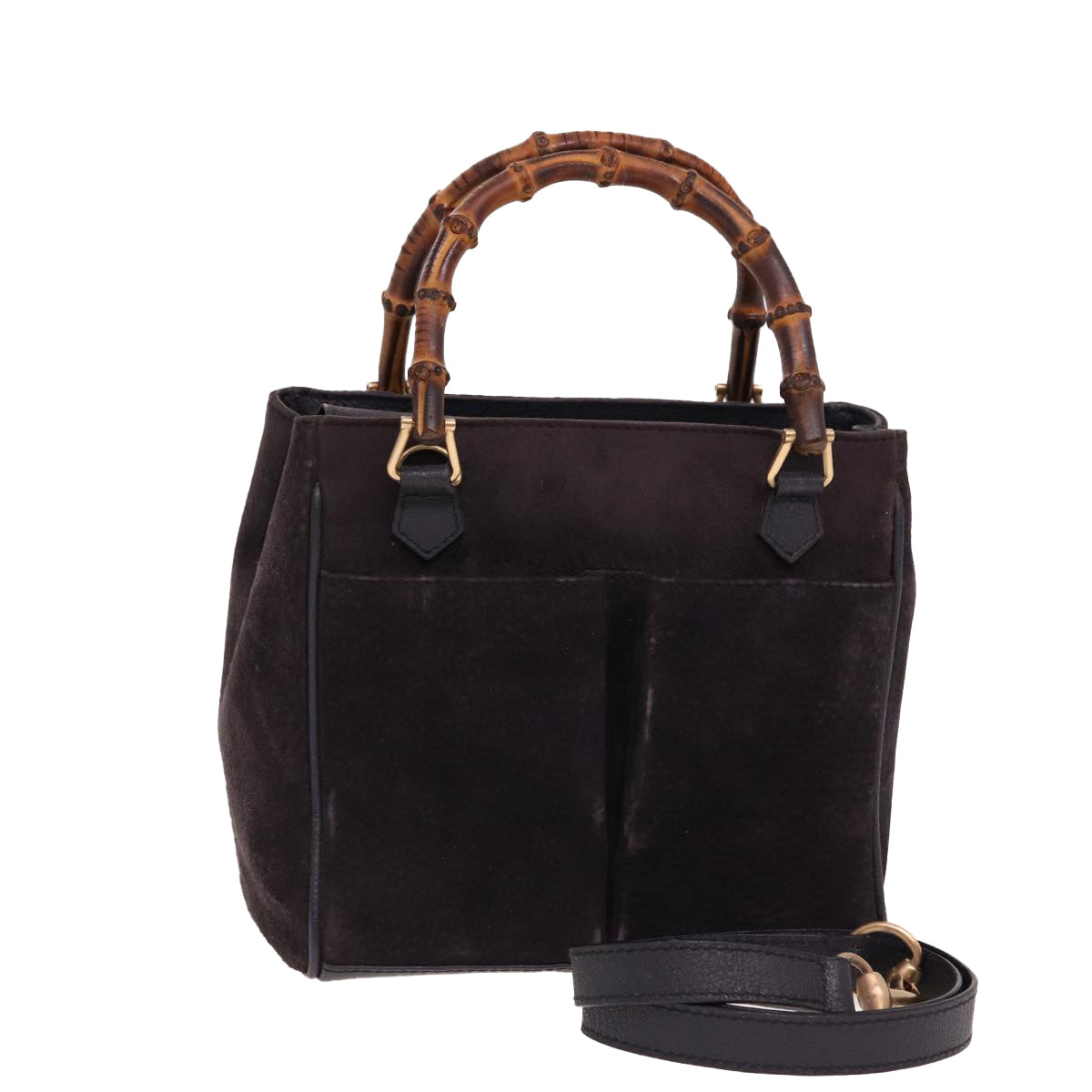 GUCCI Bamboo Hand Bag Suede 2way Navy 000 123 0316 ep4450