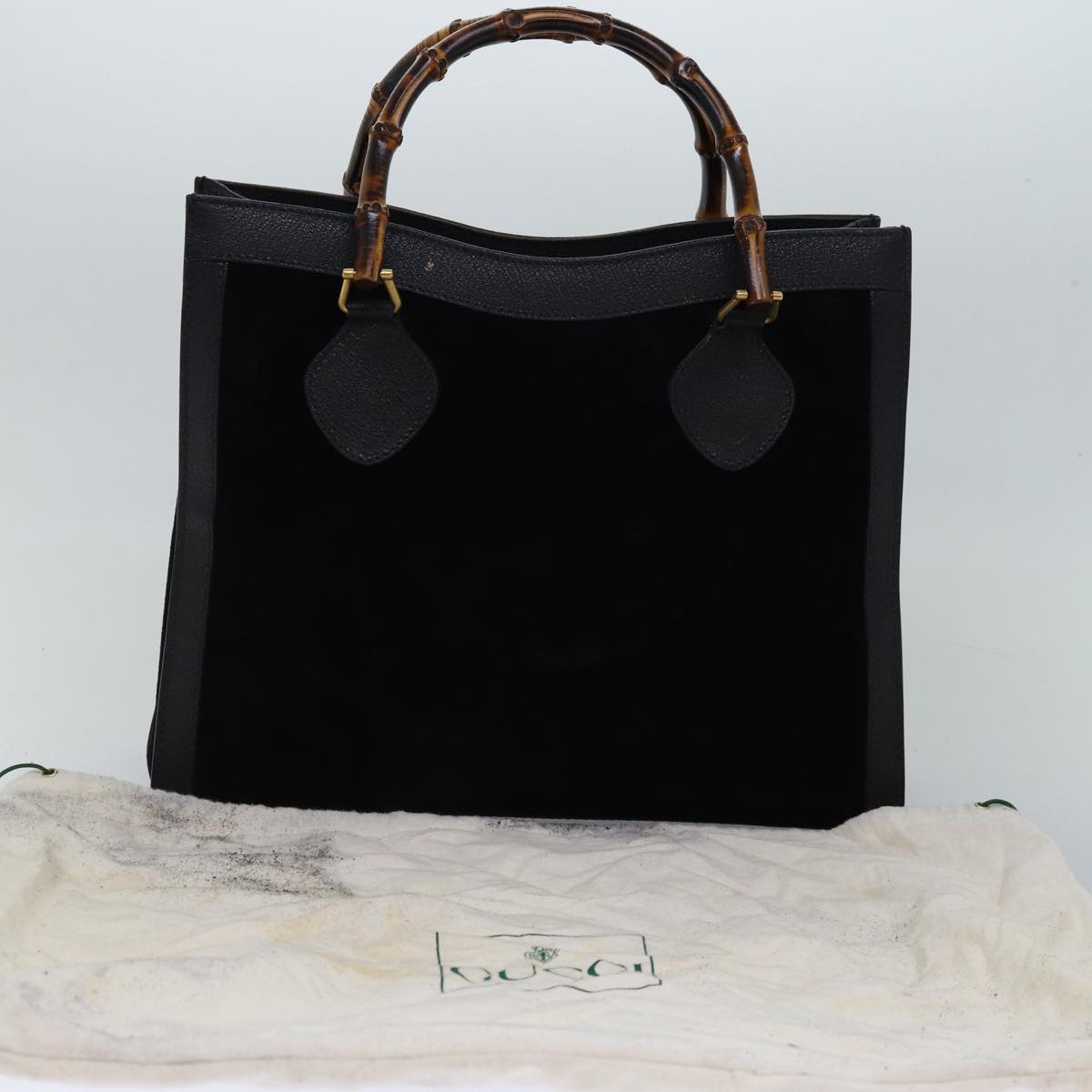 GUCCI Bamboo Tote Bag Suede Leather Black ep4462