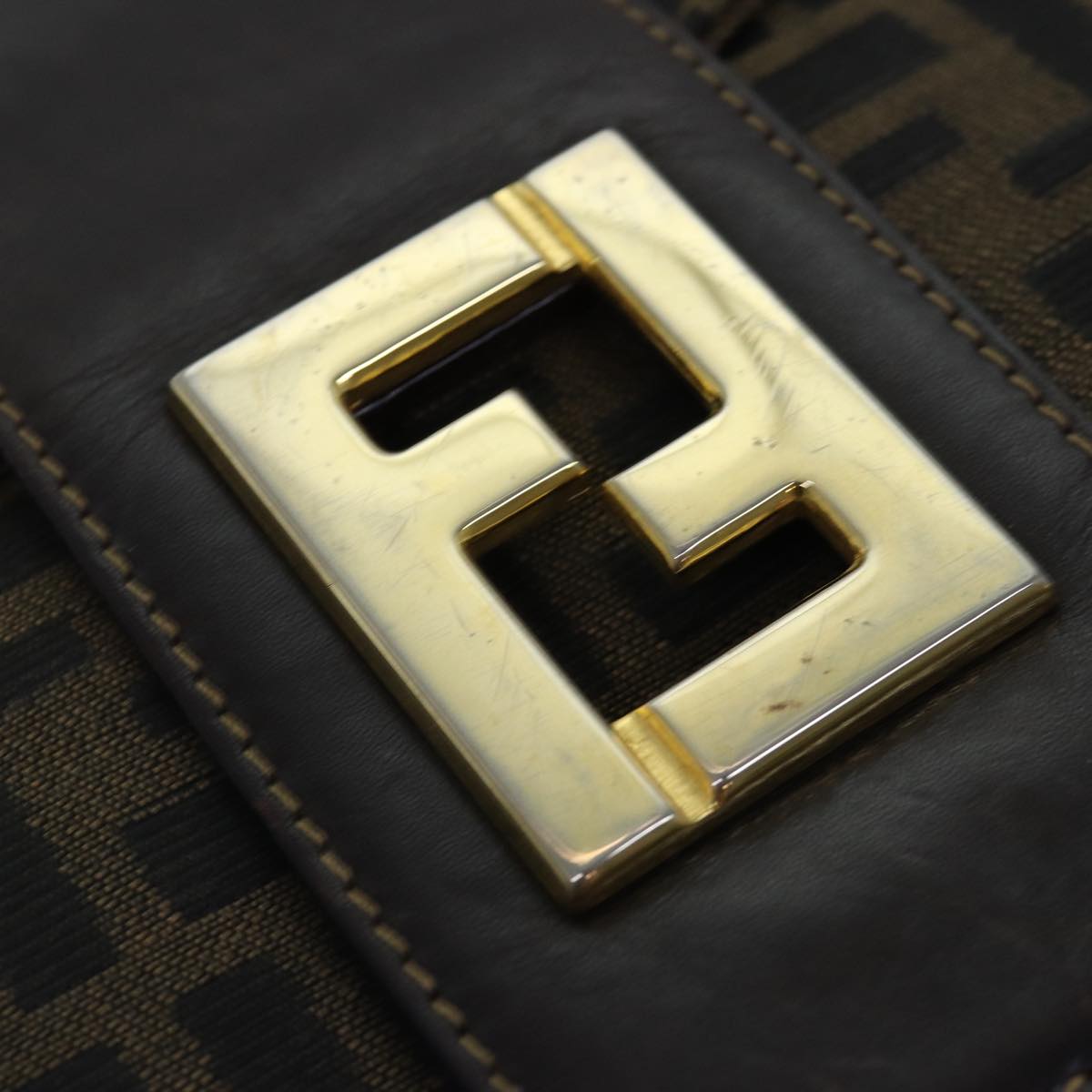 FENDI Zucca Canvas Shoulder Bag Black Brown ep4502