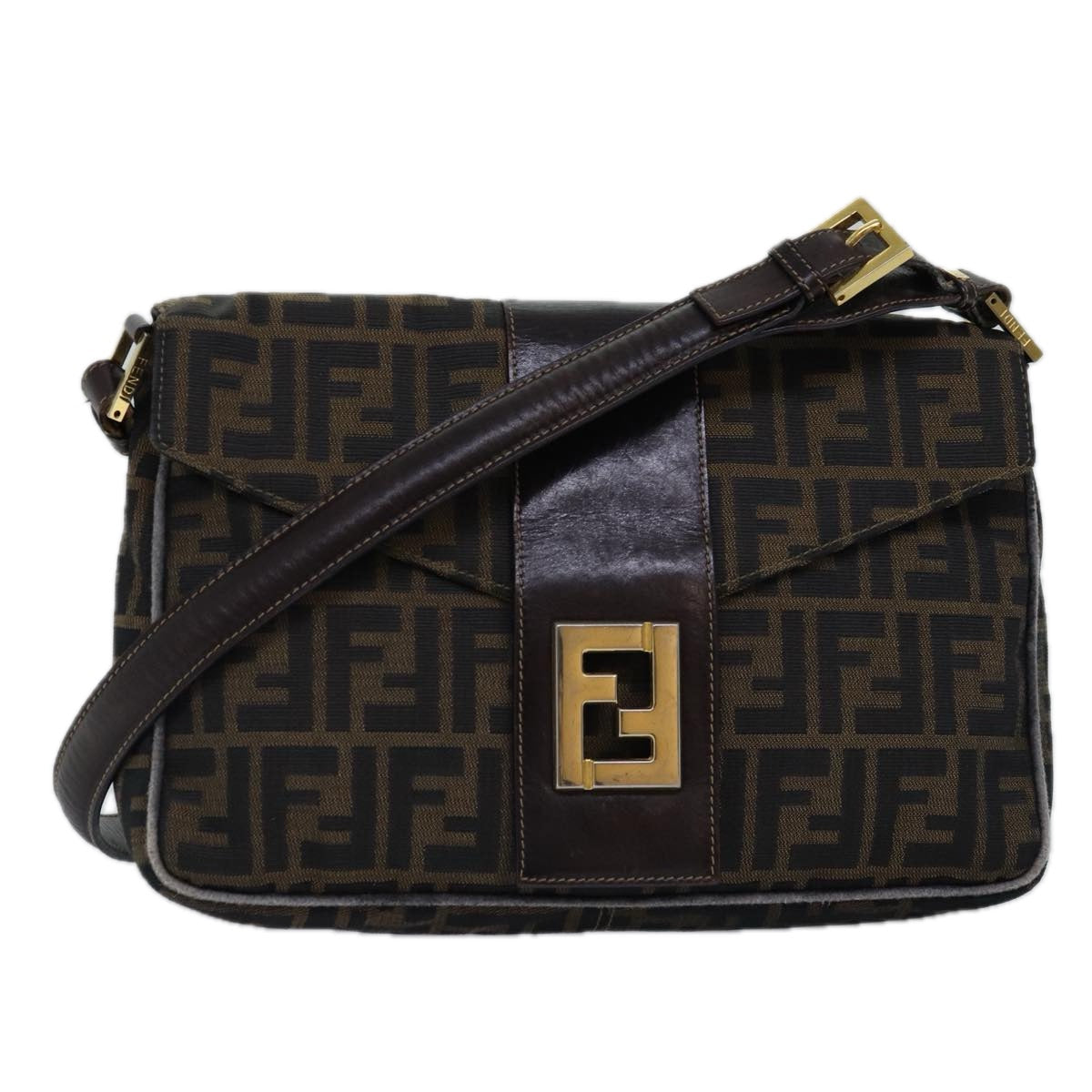 FENDI Zucca Canvas Shoulder Bag Black Brown ep4502