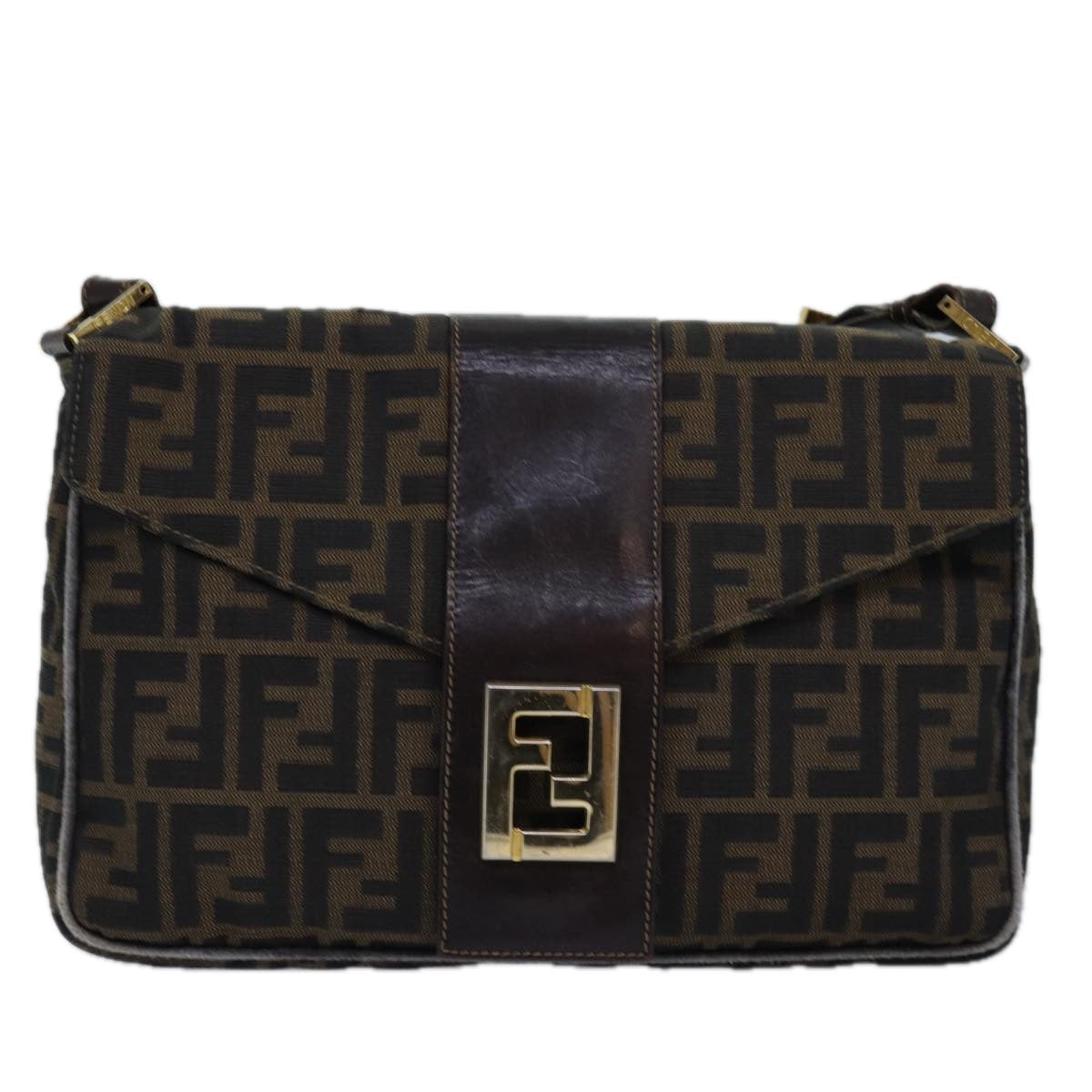 FENDI Zucca Canvas Shoulder Bag Black Brown ep4502