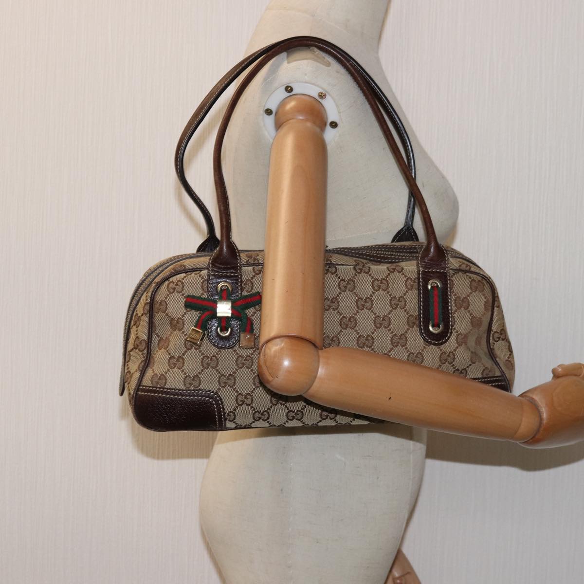 GUCCI GG Canvas Web Sherry Line Shoulder Bag Beige Red Green 161720 ep4532