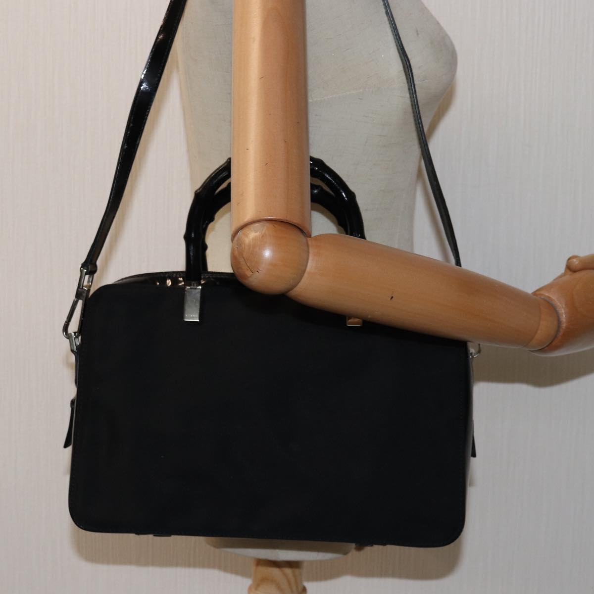 GUCCI Bamboo Hand Bag Nylon 2way Black 000 0828 2058 ep4550
