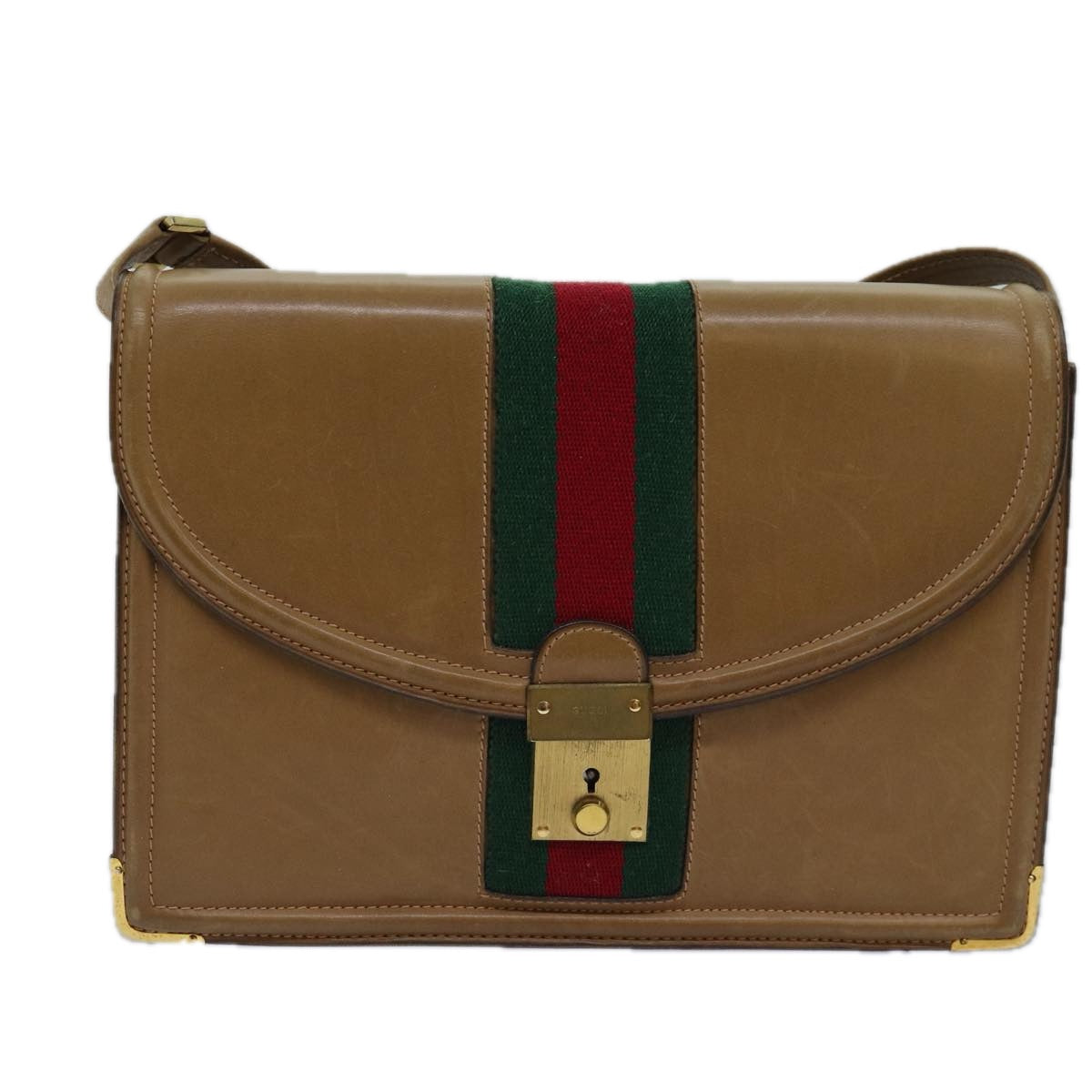 GUCCI Web Sherry Line Shoulder Bag Leather Beige ep4582