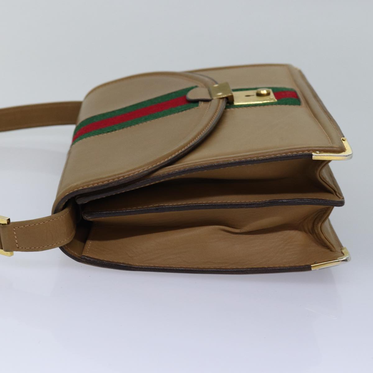 GUCCI Web Sherry Line Shoulder Bag Leather Beige ep4582
