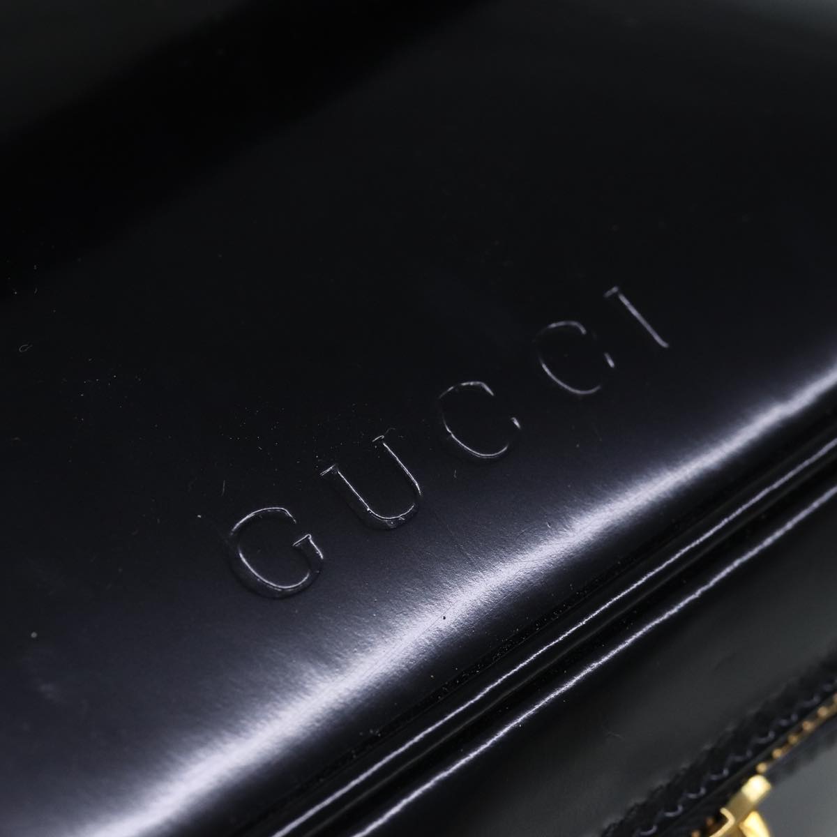 GUCCI Bamboo Vanity Cosmetic Pouch Patent Black 032 1956 0150 ep4599