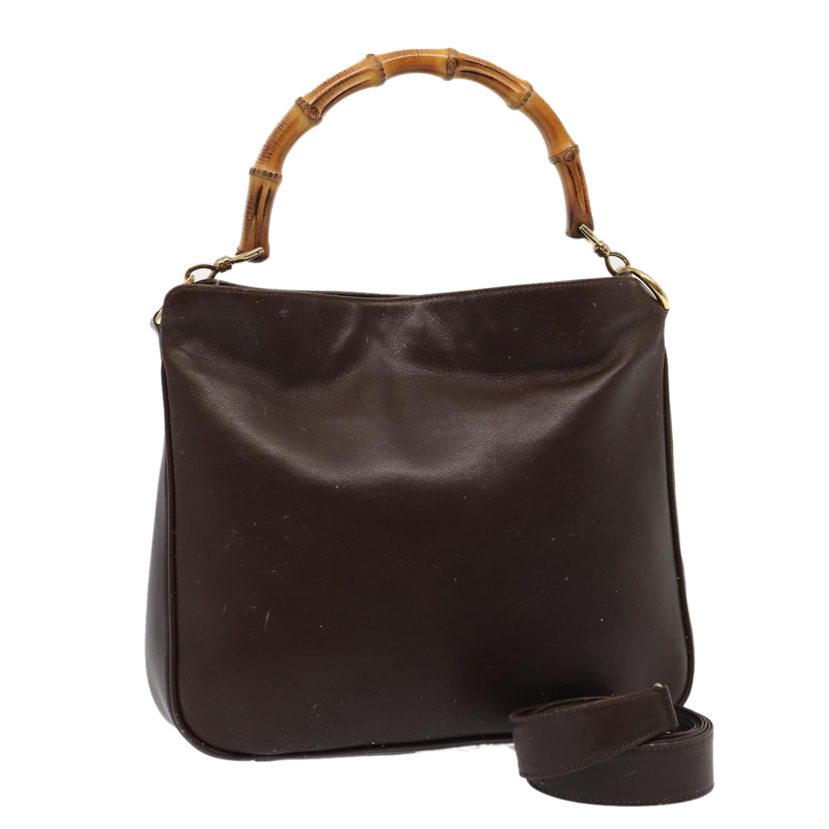 GUCCI Bamboo Shoulder Bag Leather 2way Brown 001 3444 1638 ep4603