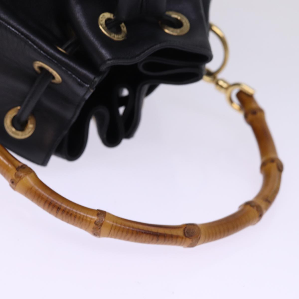GUCCI Bamboo Hand Bag Leather 2way Black 001 2684 1657 ep4610