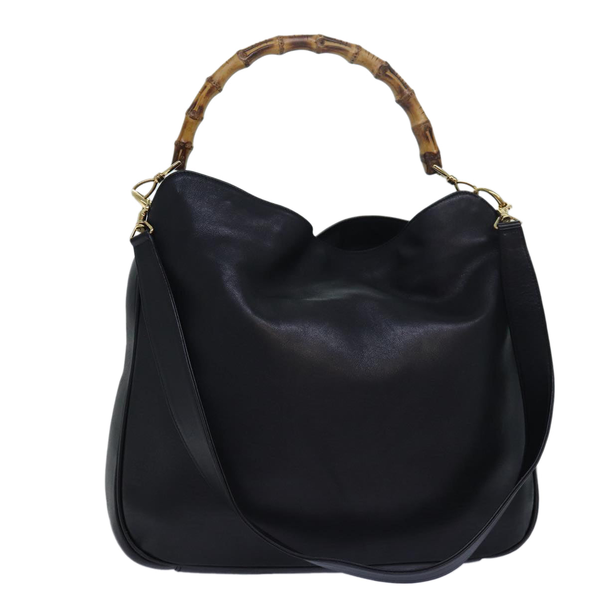 GUCCI Bamboo Hand Bag Leather 2way Black 001 1577 ep4654