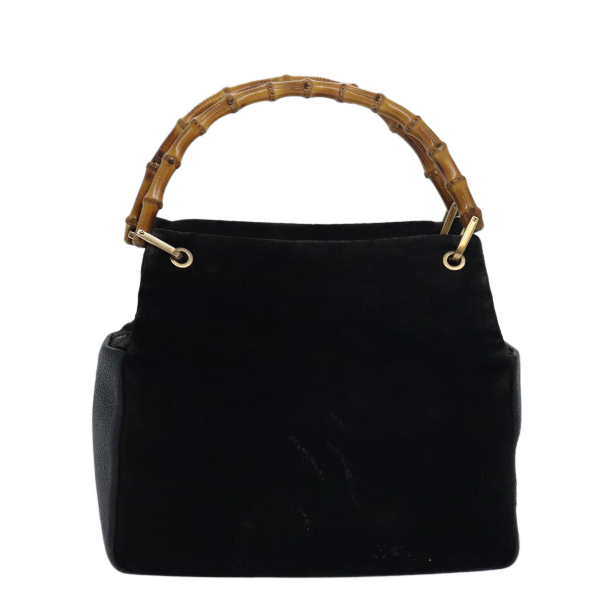 GUCCI Bamboo Hand Bag Suede Leather Brown Black 000 3444 0580 ep4662