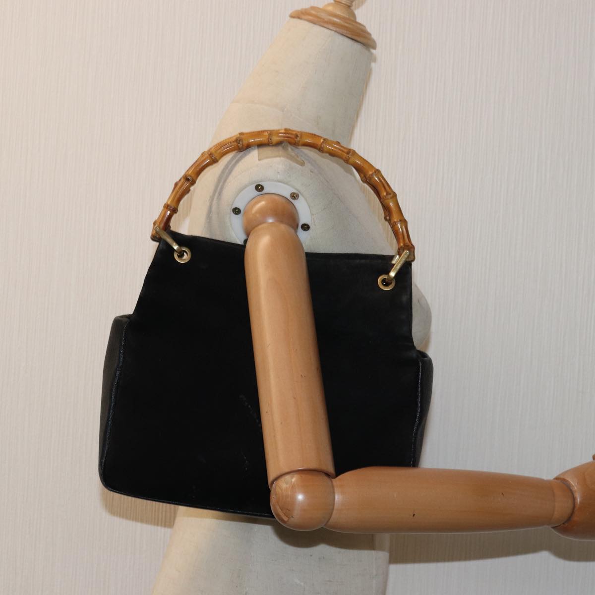 GUCCI Bamboo Hand Bag Suede Leather Brown Black 000 3444 0580 ep4662