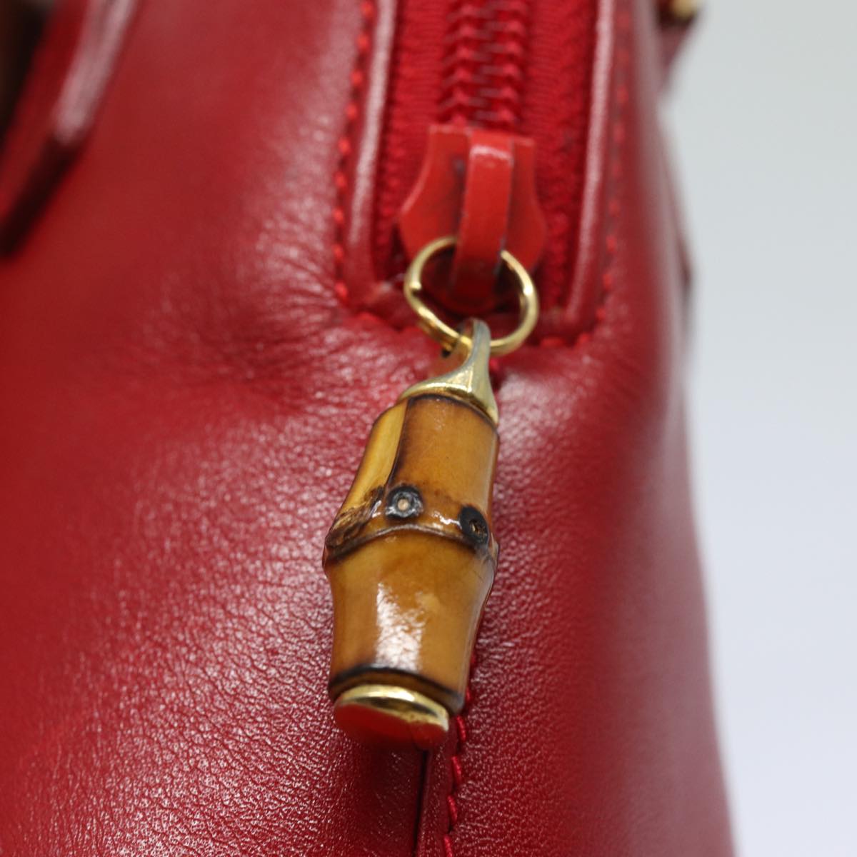 GUCCI Bamboo Hand Bag Leather 2way Red 007 1014 0231 ep4811
