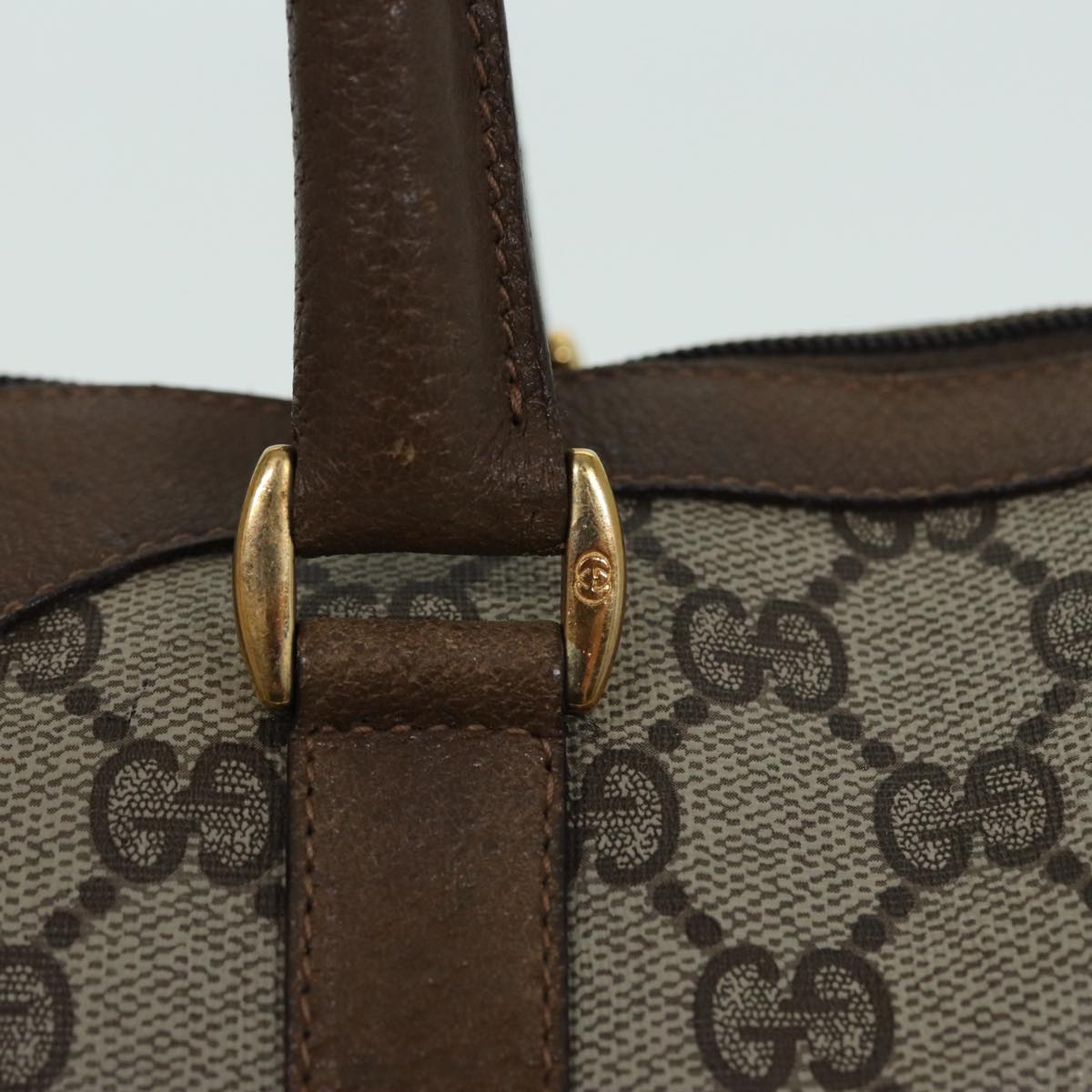 GUCCI GG Supreme Web Sherry Line Boston Bag PVC Beige 116 02 006 ep4871