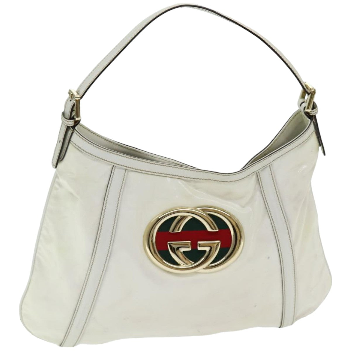 GUCCI Web Sherry Line Shoulder Bag Coated Canvas White Red 162740 ep4886