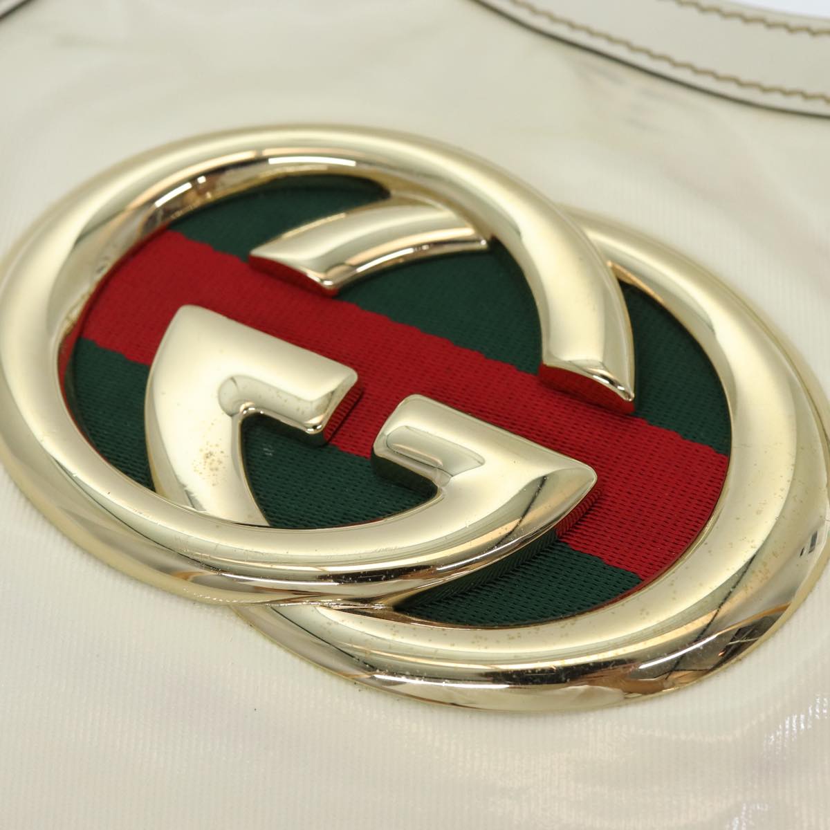 GUCCI Web Sherry Line Shoulder Bag Coated Canvas White Red 162740 ep4886