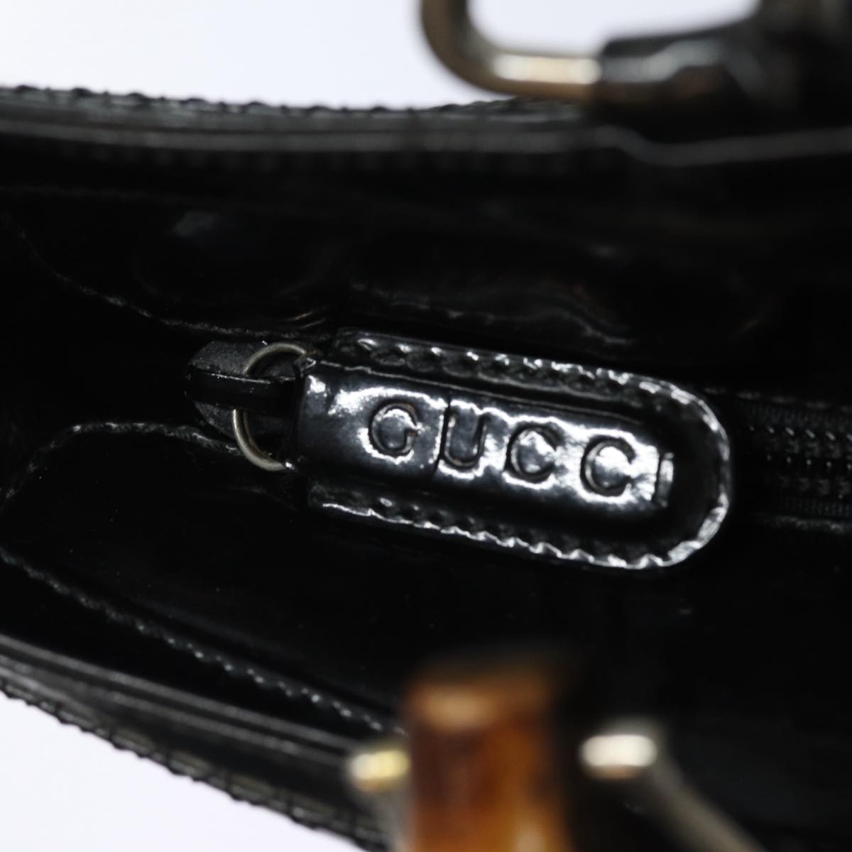 GUCCI Bamboo Hand Bag Enamel Black ep4934