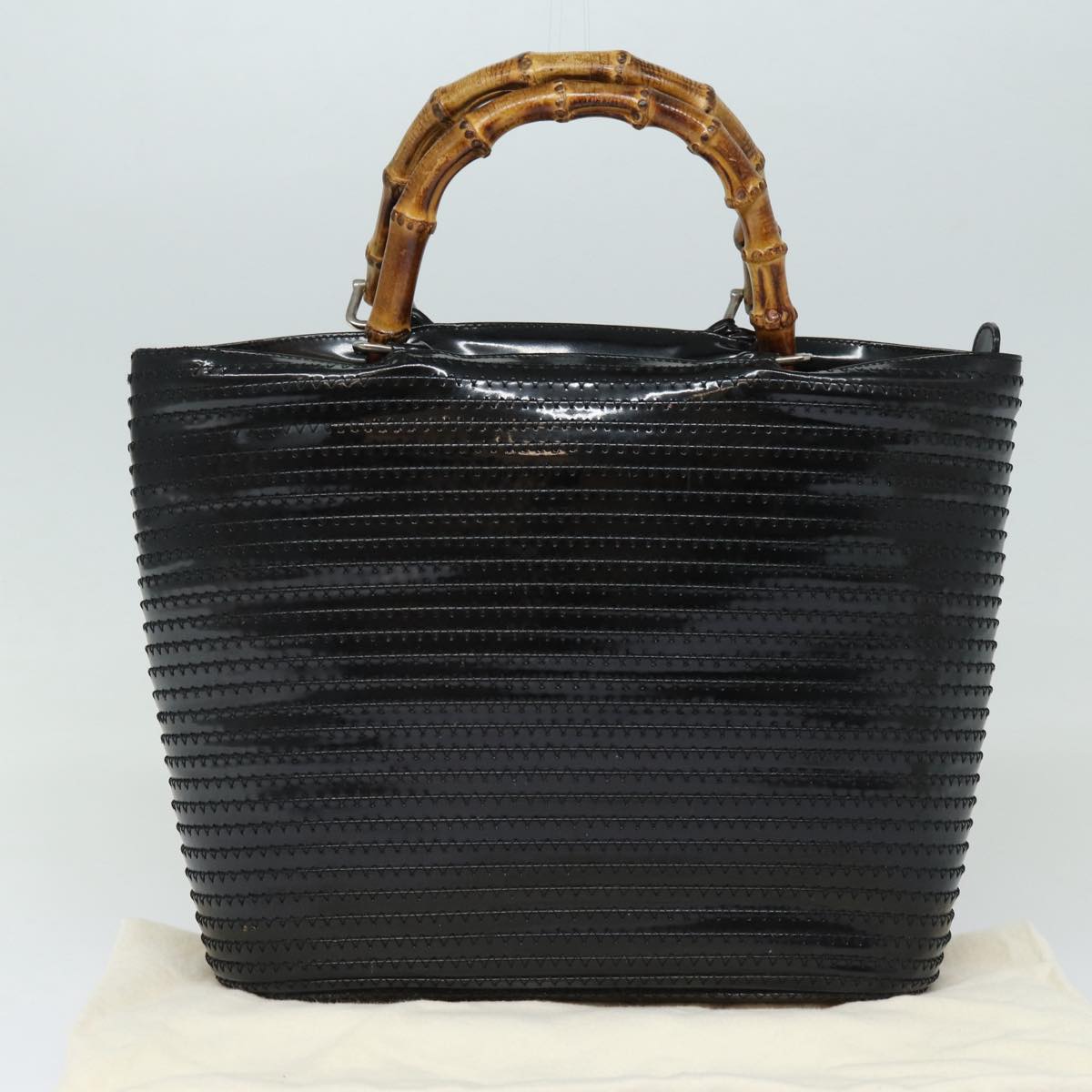 GUCCI Bamboo Hand Bag Enamel Black ep4934