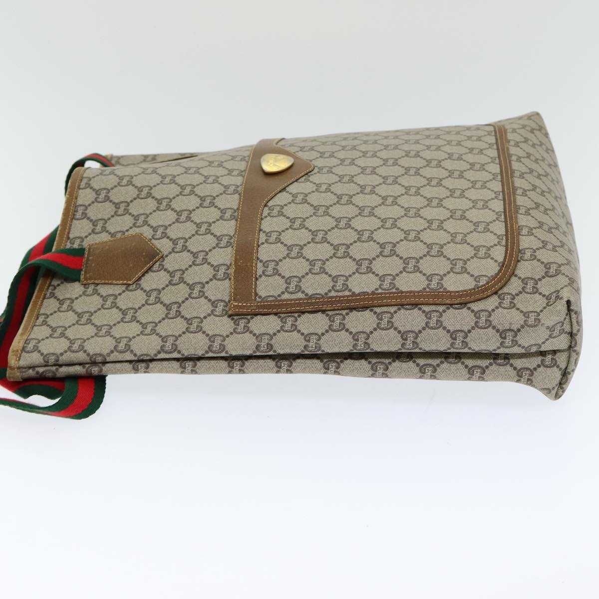 GUCCI GG Plus Supreme Web Sherry Line Tote Bag PVC Beige Red Green ep4936