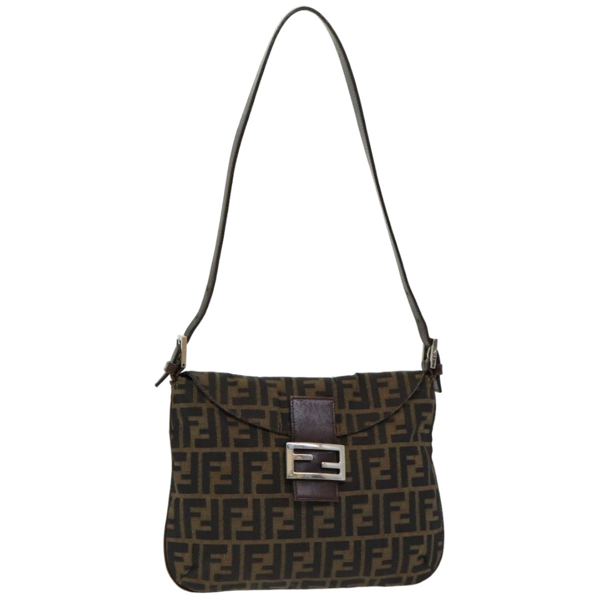 FENDI Zucca Canvas Mamma Baguette Shoulder Bag Brown Black ep4942