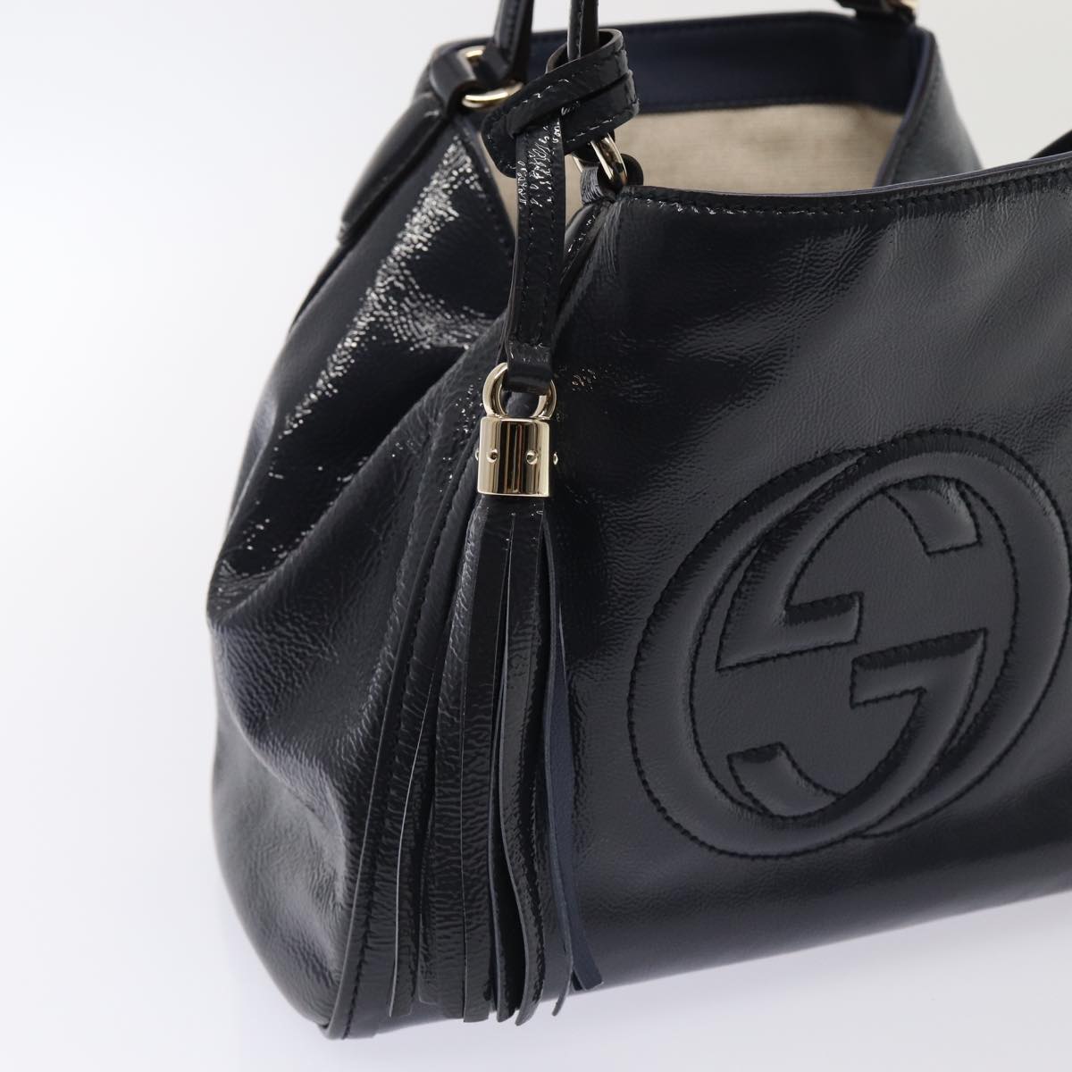 GUCCI Soho Hand Bag Enamel 2way Navy 336751 ep4950