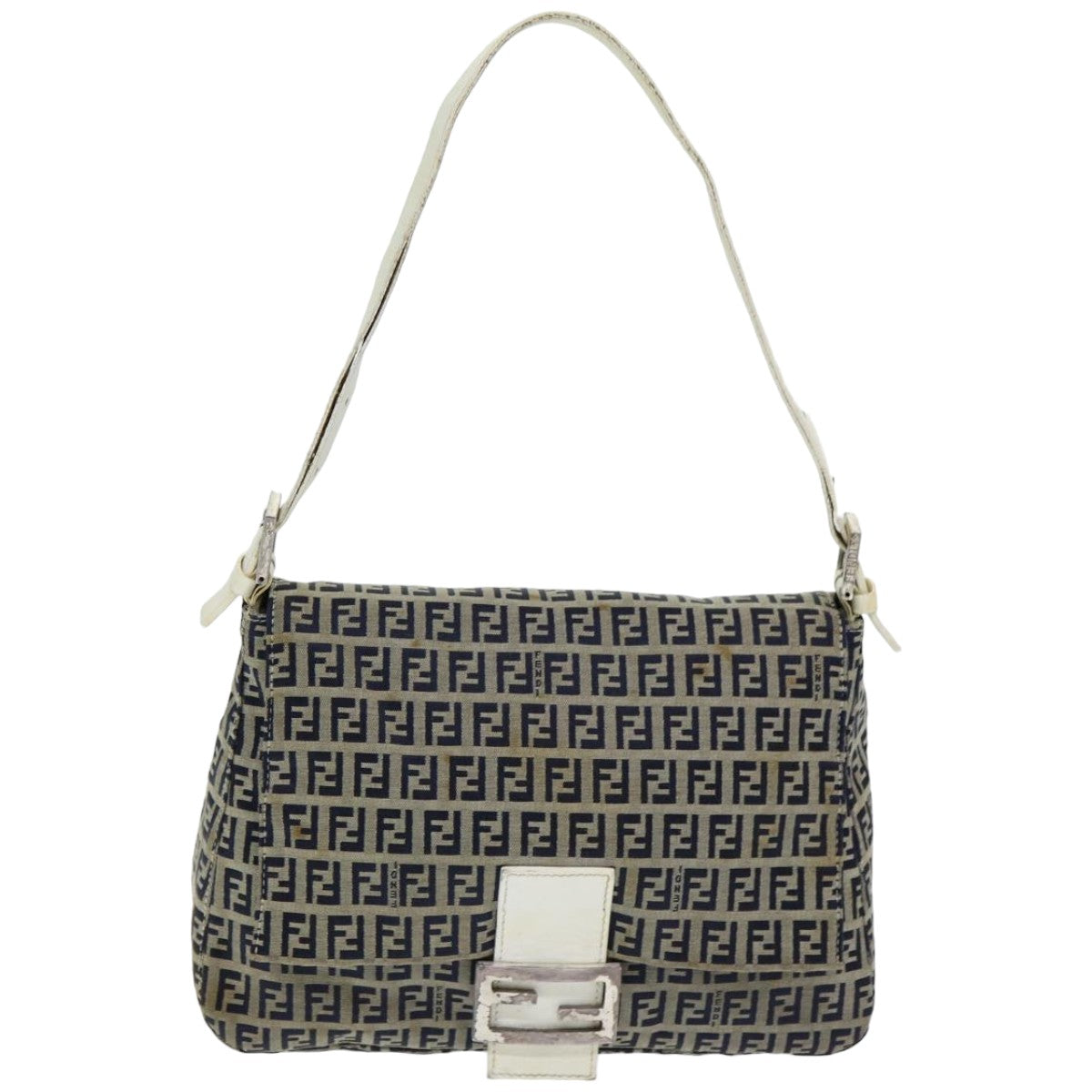 FENDI Zucchino Canvas Mamma Baguette Shoulder Bag Navy ep4964