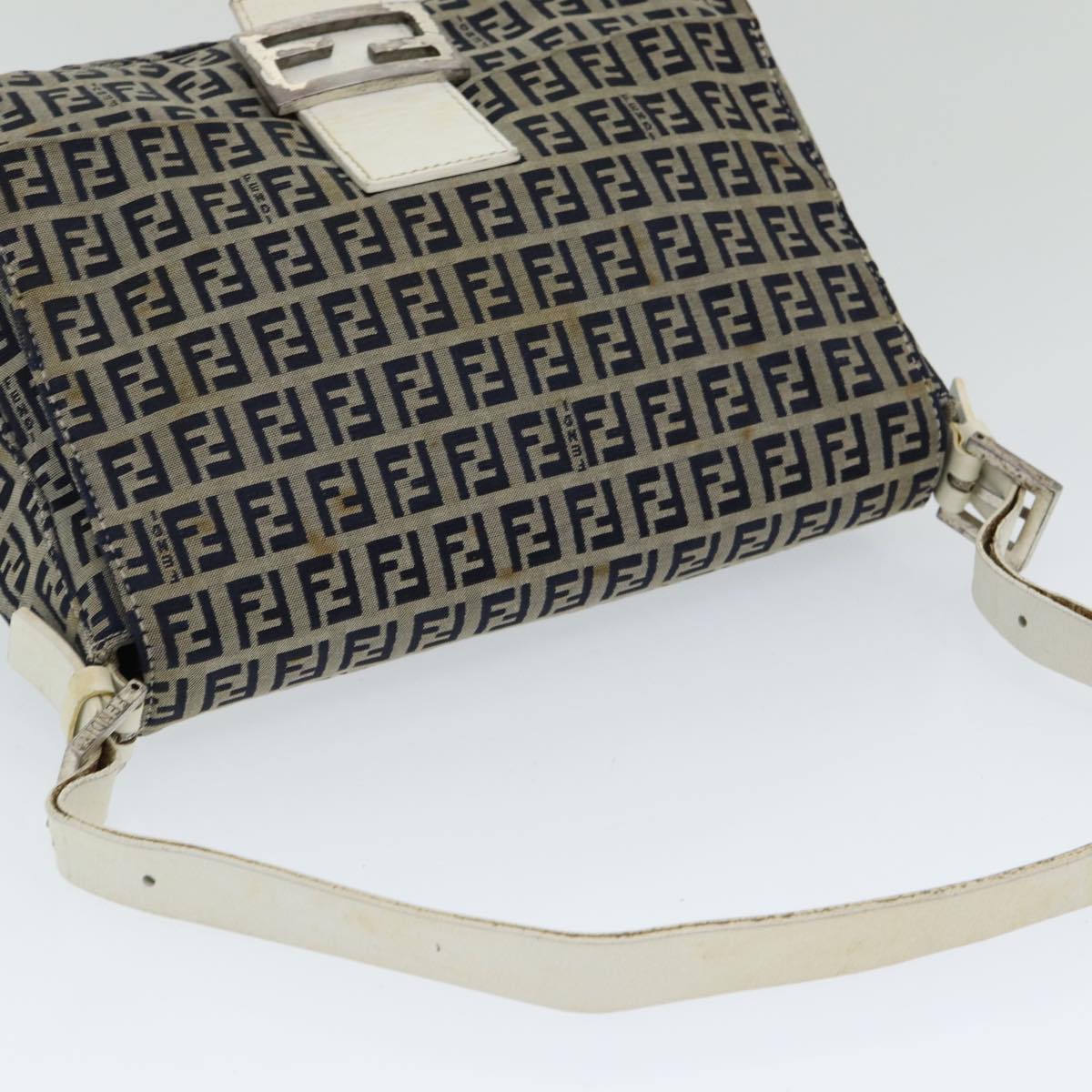 FENDI Zucchino Canvas Mamma Baguette Shoulder Bag Navy ep4964