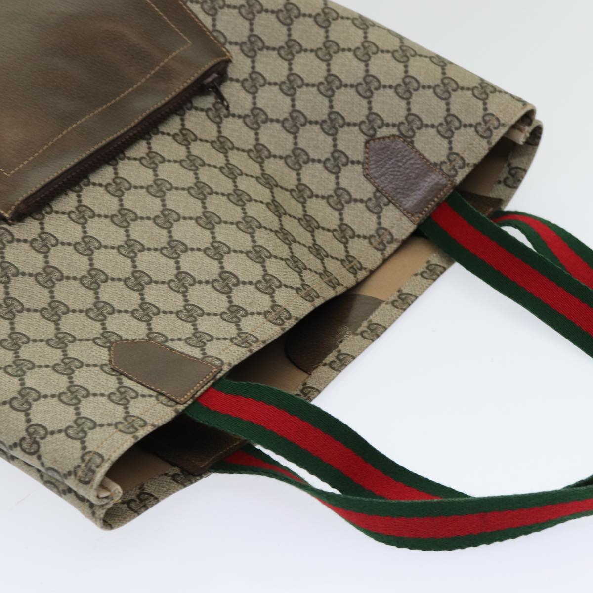 GUCCI GG Canvas Web Sherry Line Tote Bag PVC Beige Green Red ep5079
