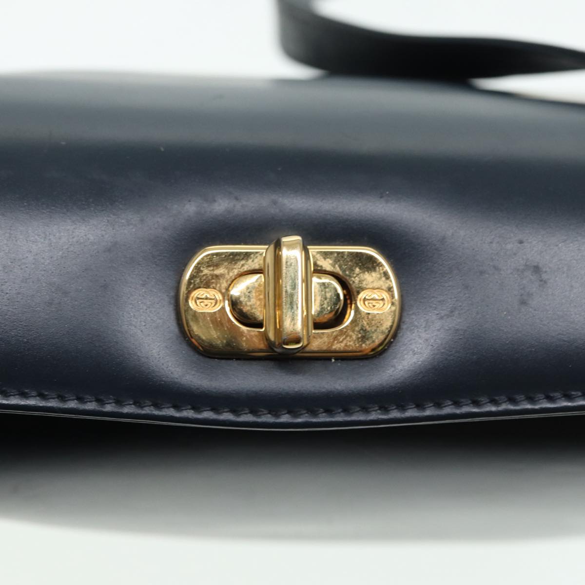 GUCCI Shoulder Bag Leather Navy Gold ep5155