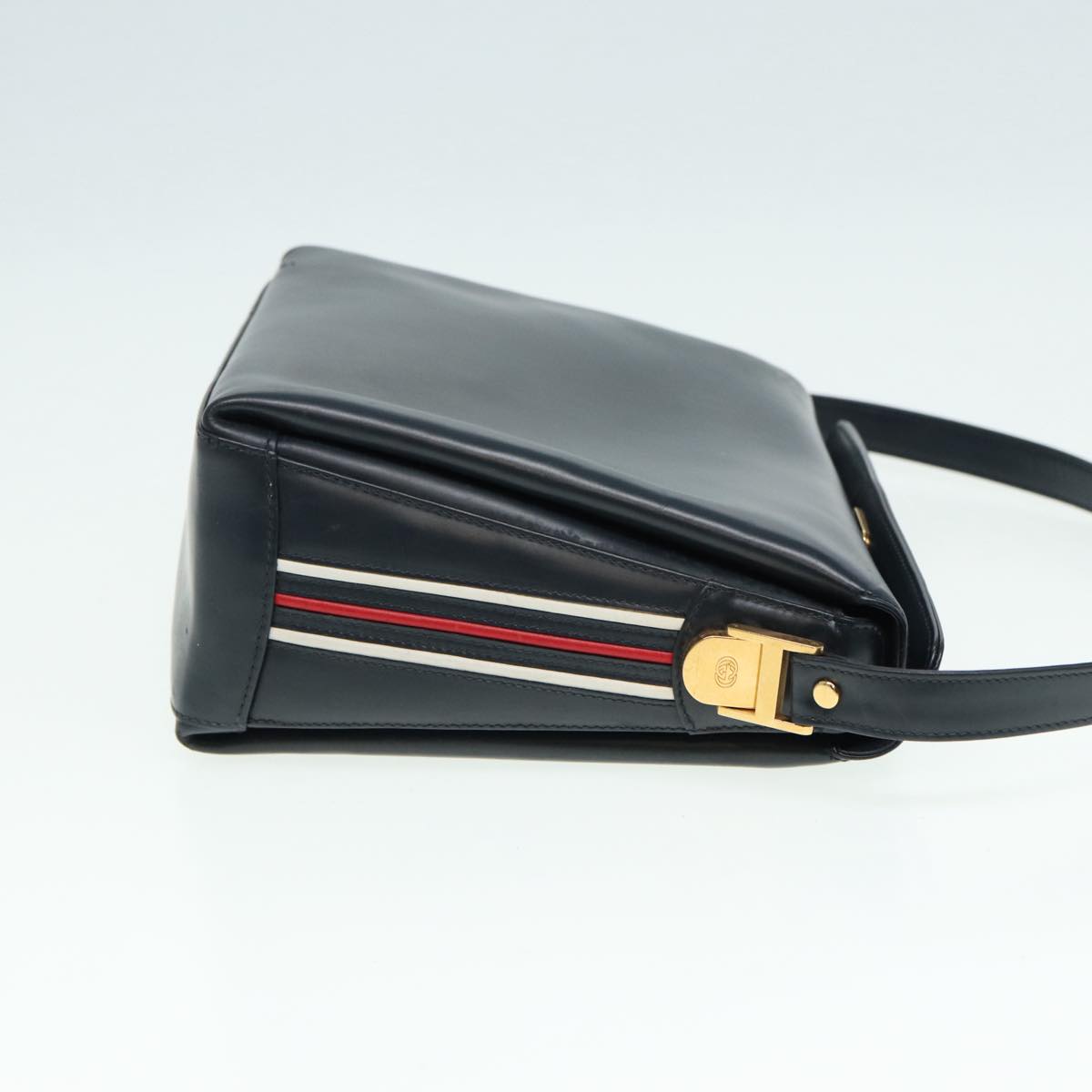 GUCCI Shoulder Bag Leather Navy Gold ep5155