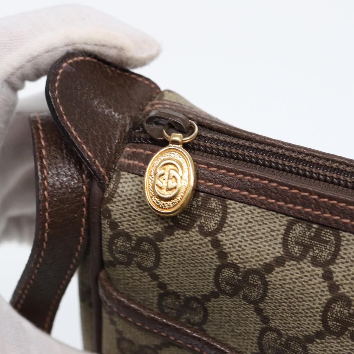 GUCCI GG Canvas Web Sherry Line Shoulder Bag PVC Beige Green Red ep5156