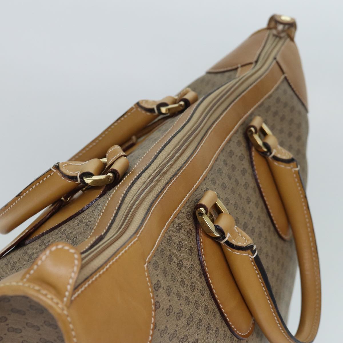 GUCCI Micro GG Canvas Boston Bag PVC Leather Beige ep5159