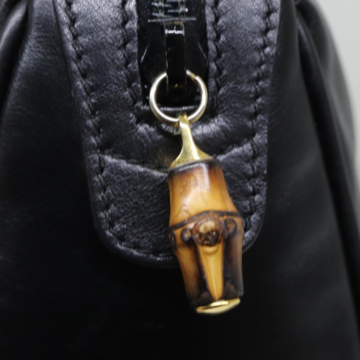 GUCCI Bamboo Hand Bag Leather 2way Black ep5183