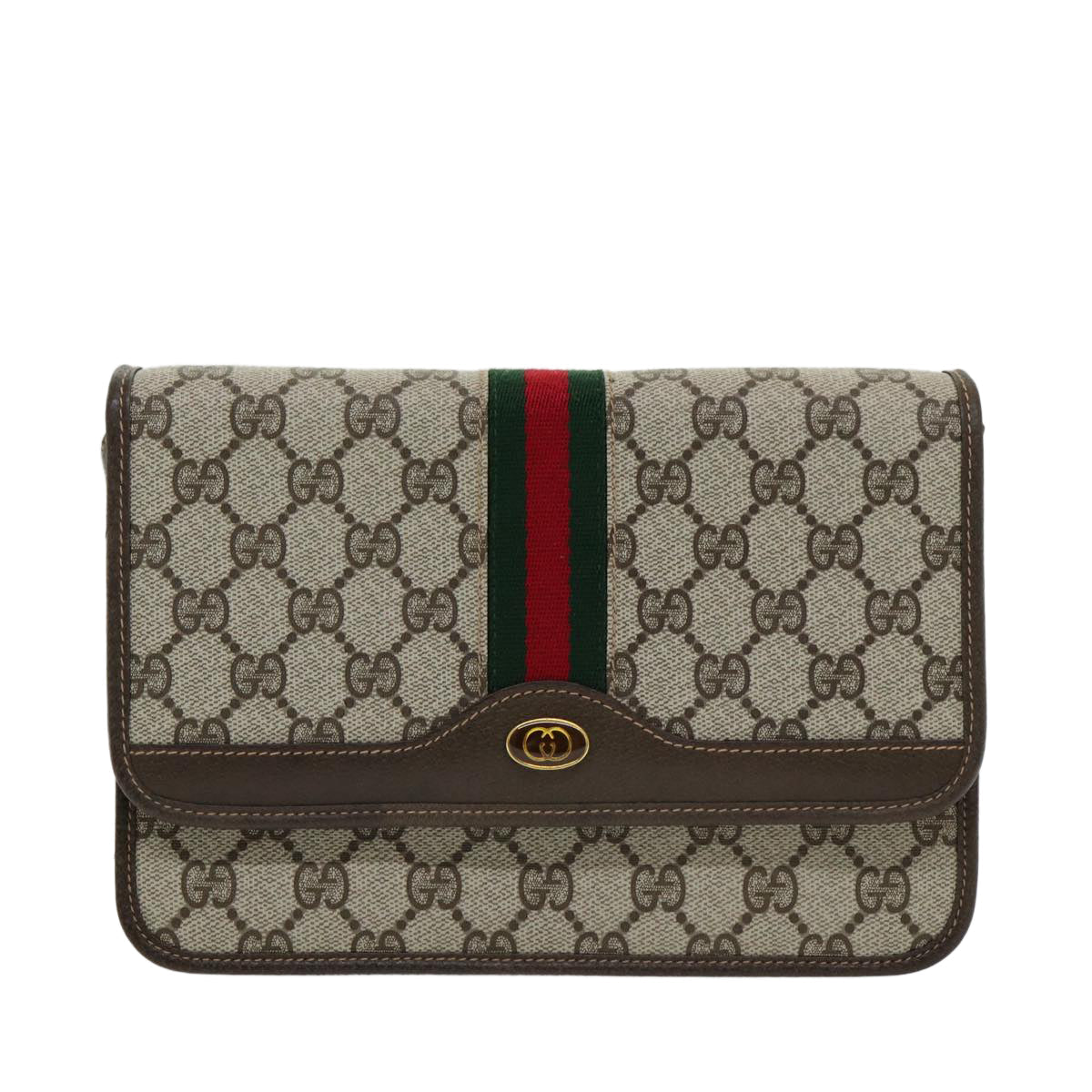GUCCI GG Canvas Web Sherry Line Shoulder Bag PVC Beige Green Red ep5199