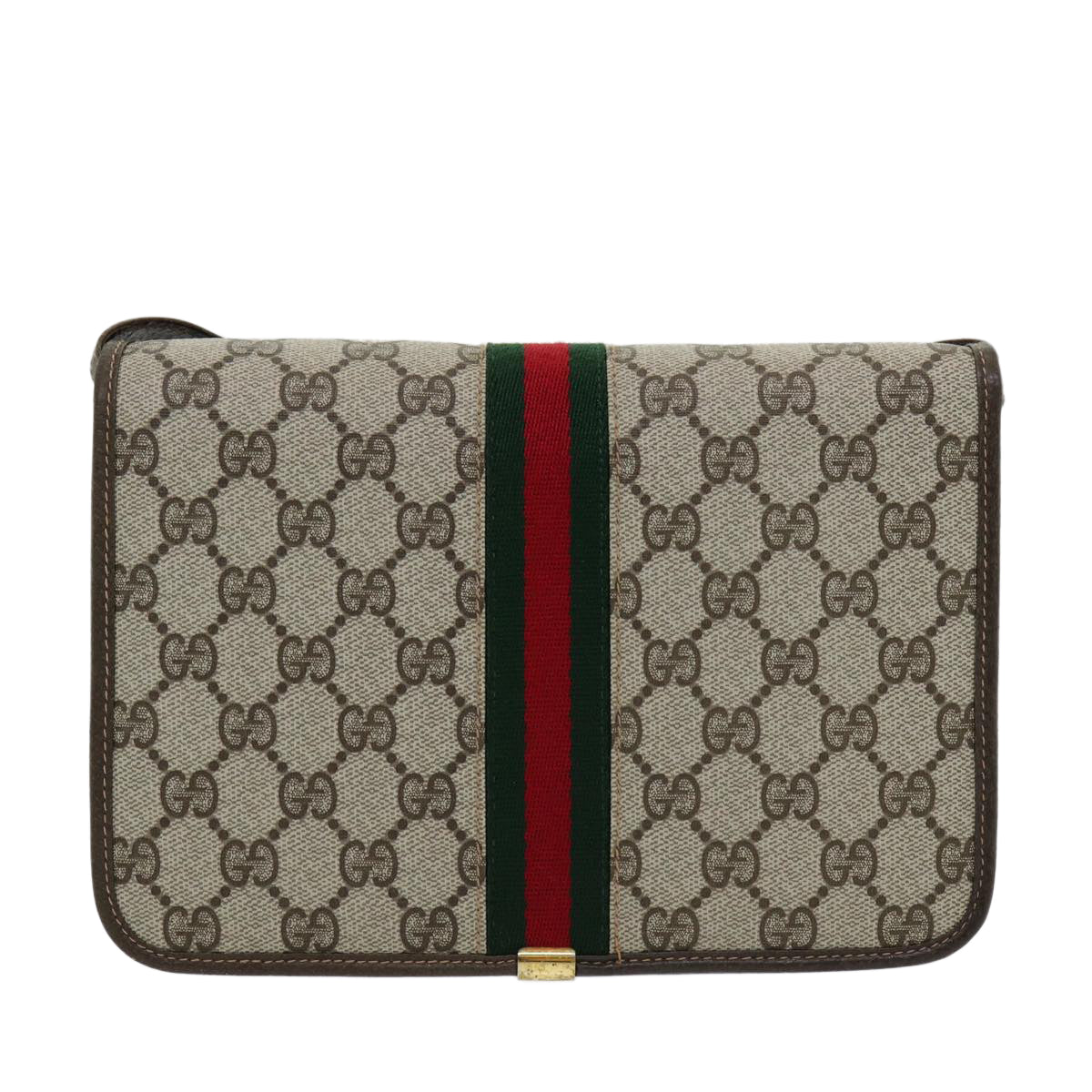 GUCCI GG Canvas Web Sherry Line Shoulder Bag PVC Beige Green Red ep5199