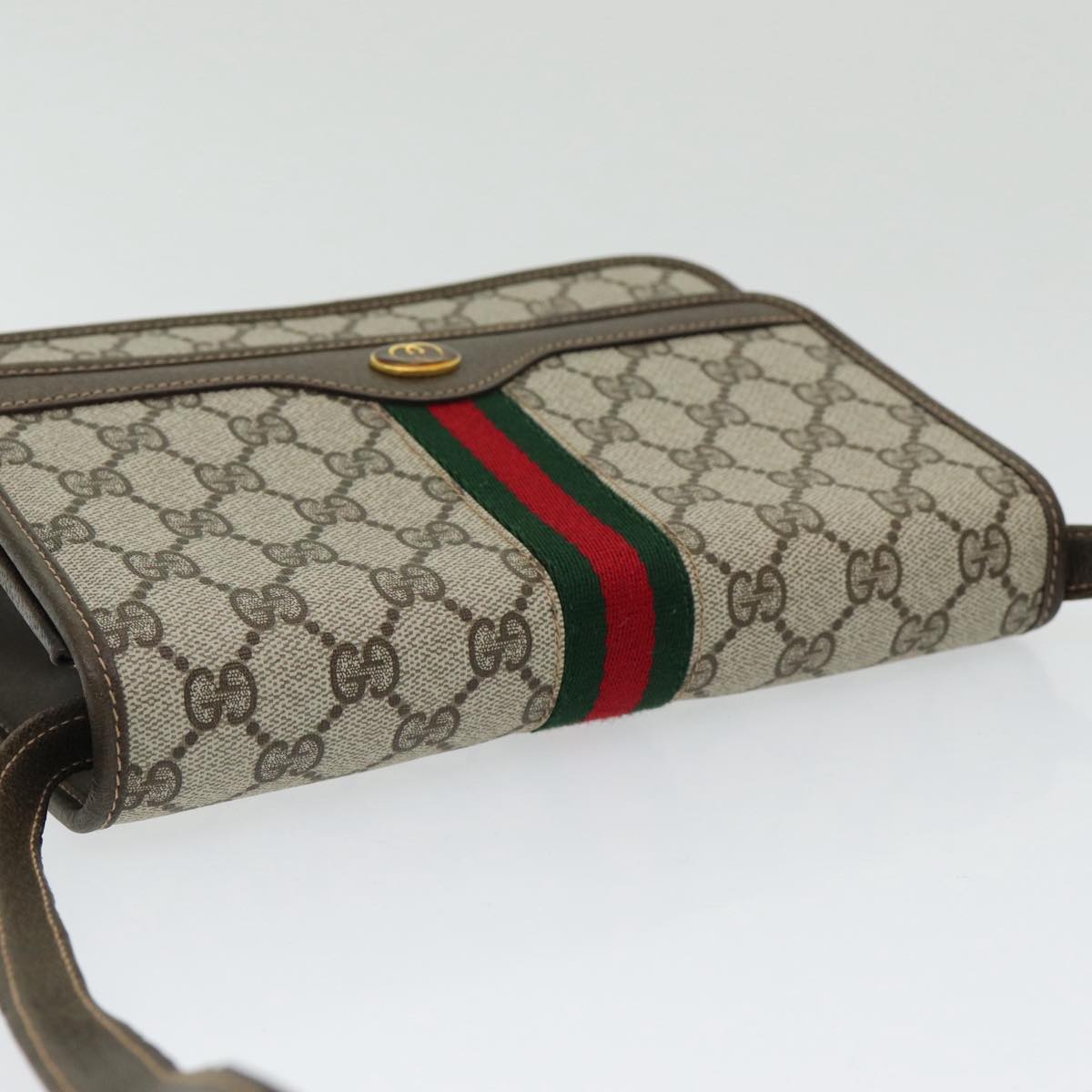 GUCCI GG Canvas Web Sherry Line Shoulder Bag PVC Beige Green Red ep5199