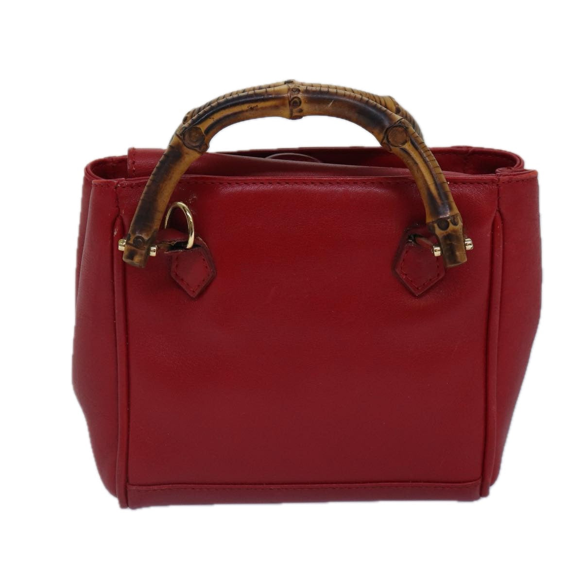 GUCCI Bamboo Hand Bag Leather 2way Red Gold 007 1793 0238 ep5221