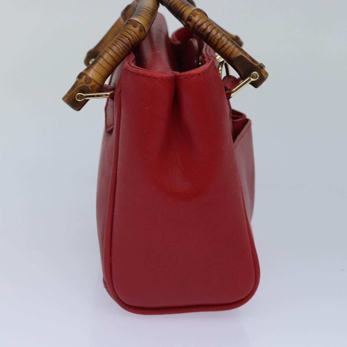 GUCCI Bamboo Hand Bag Leather 2way Red Gold 007 1793 0238 ep5221