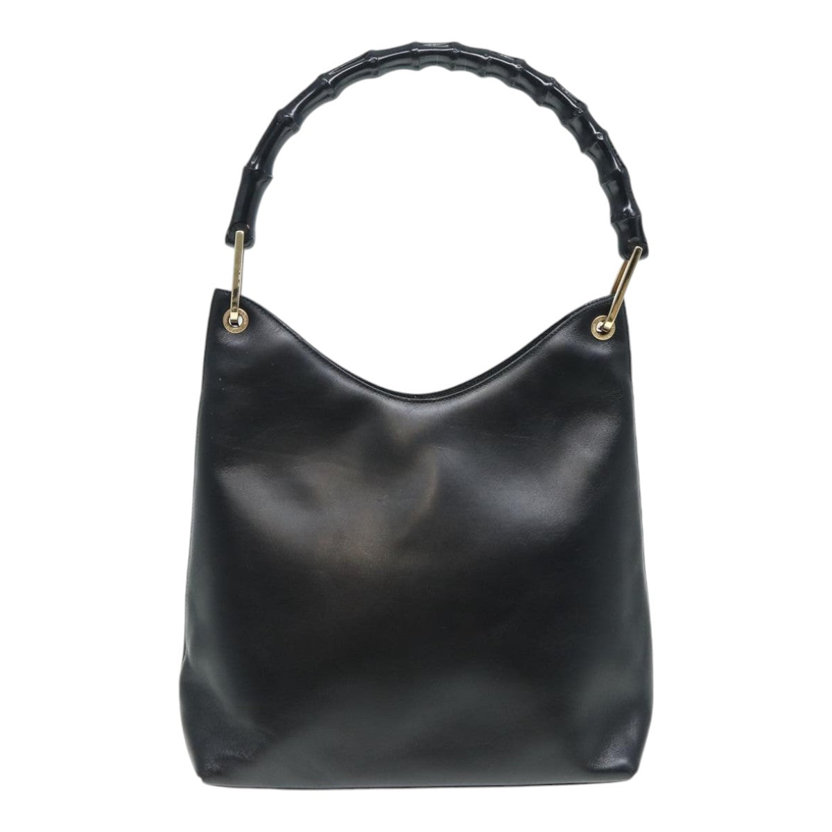 GUCCI Bamboo Shoulder Bag Leather Black Gold 001 3007 ep5224