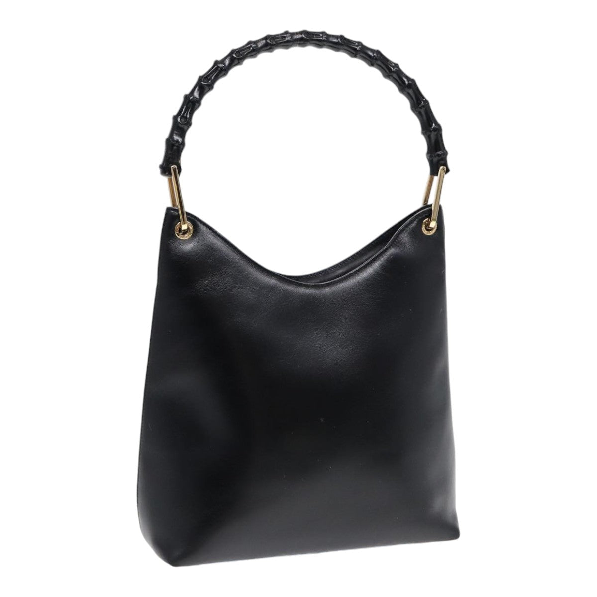 GUCCI Bamboo Hand Bag Leather Black Gold 001 3007 ep5226