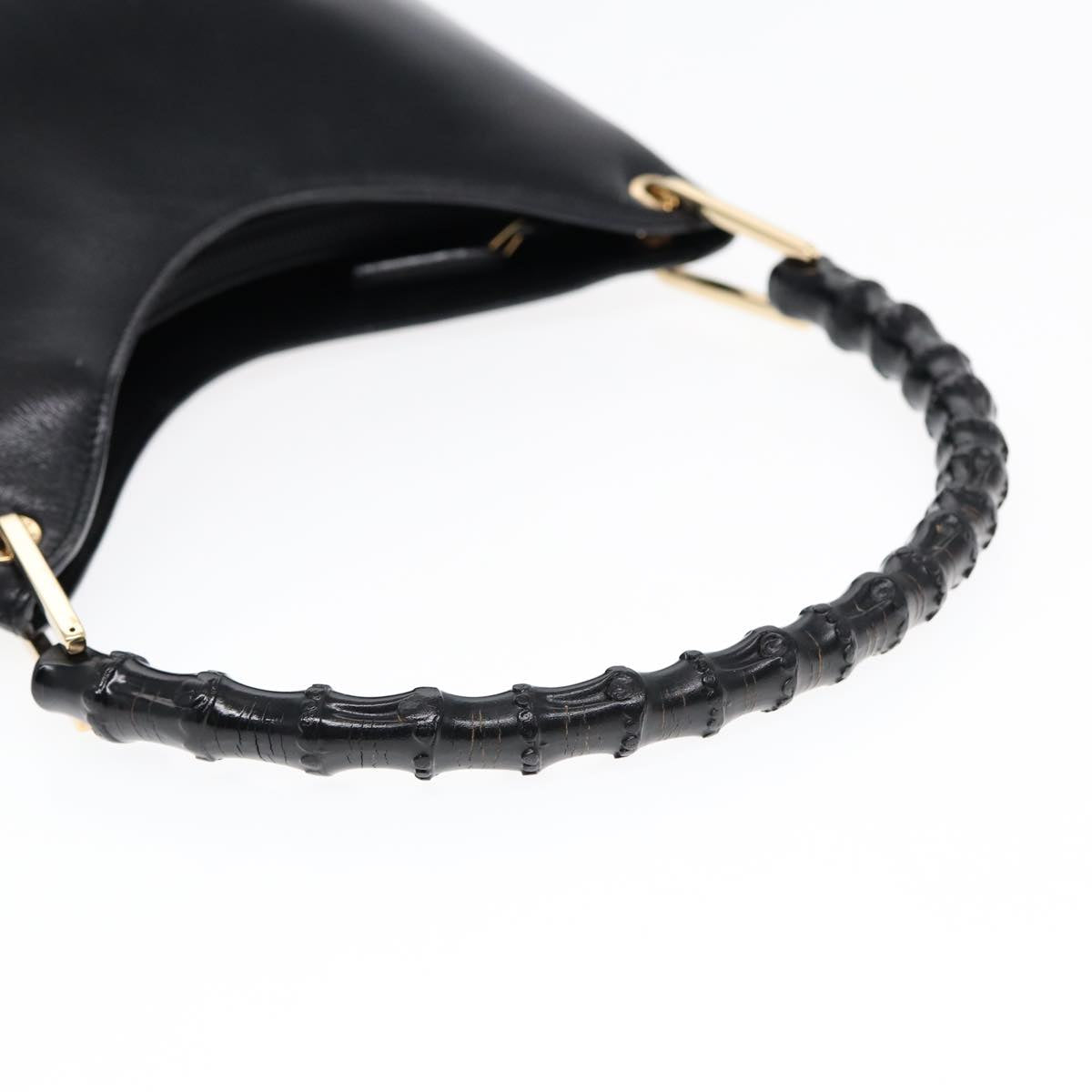 GUCCI Bamboo Hand Bag Leather Black Gold 001 3007 ep5226
