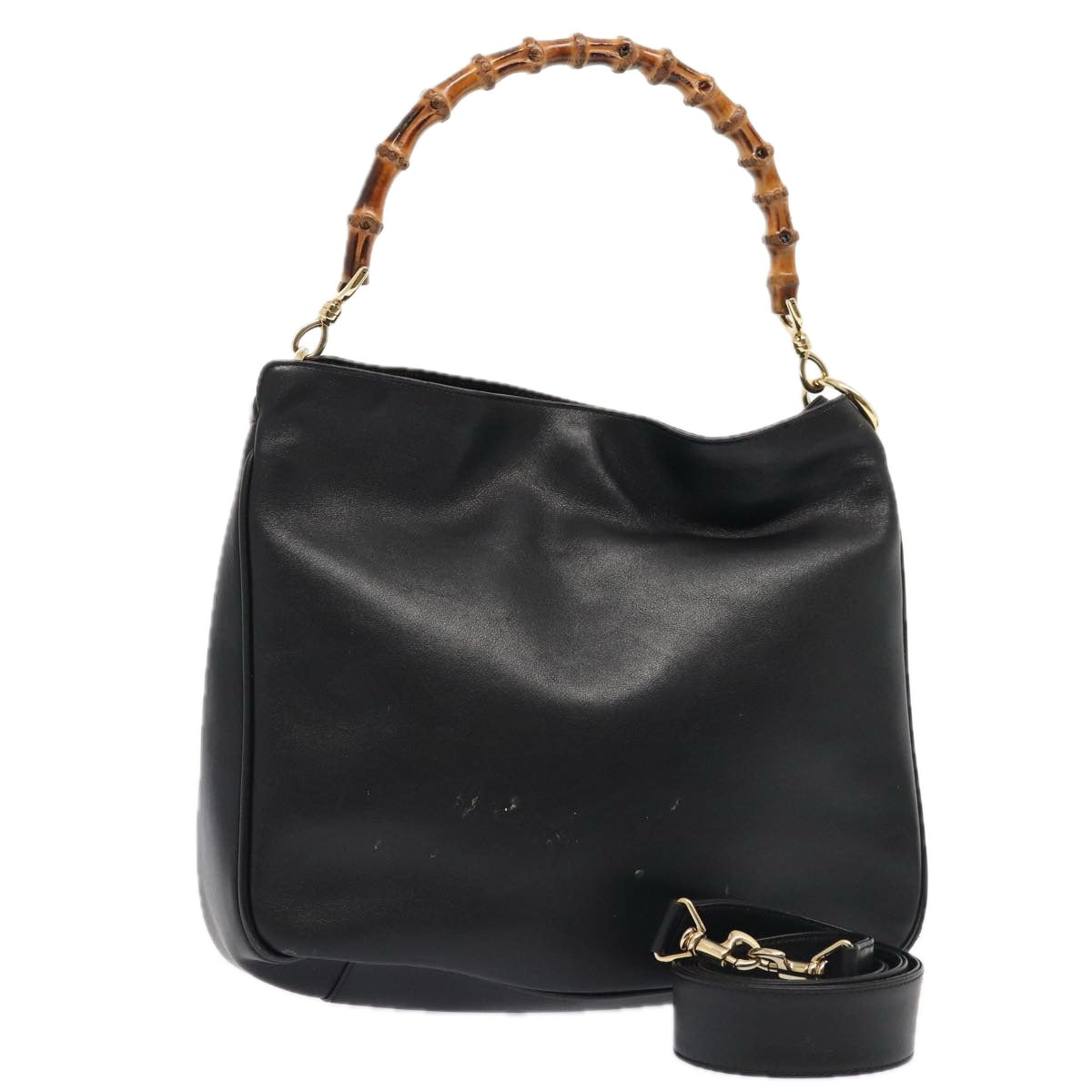 GUCCI Bamboo Hand Bag Leather 2way Brown Gold 001 1998 1638 ep5228