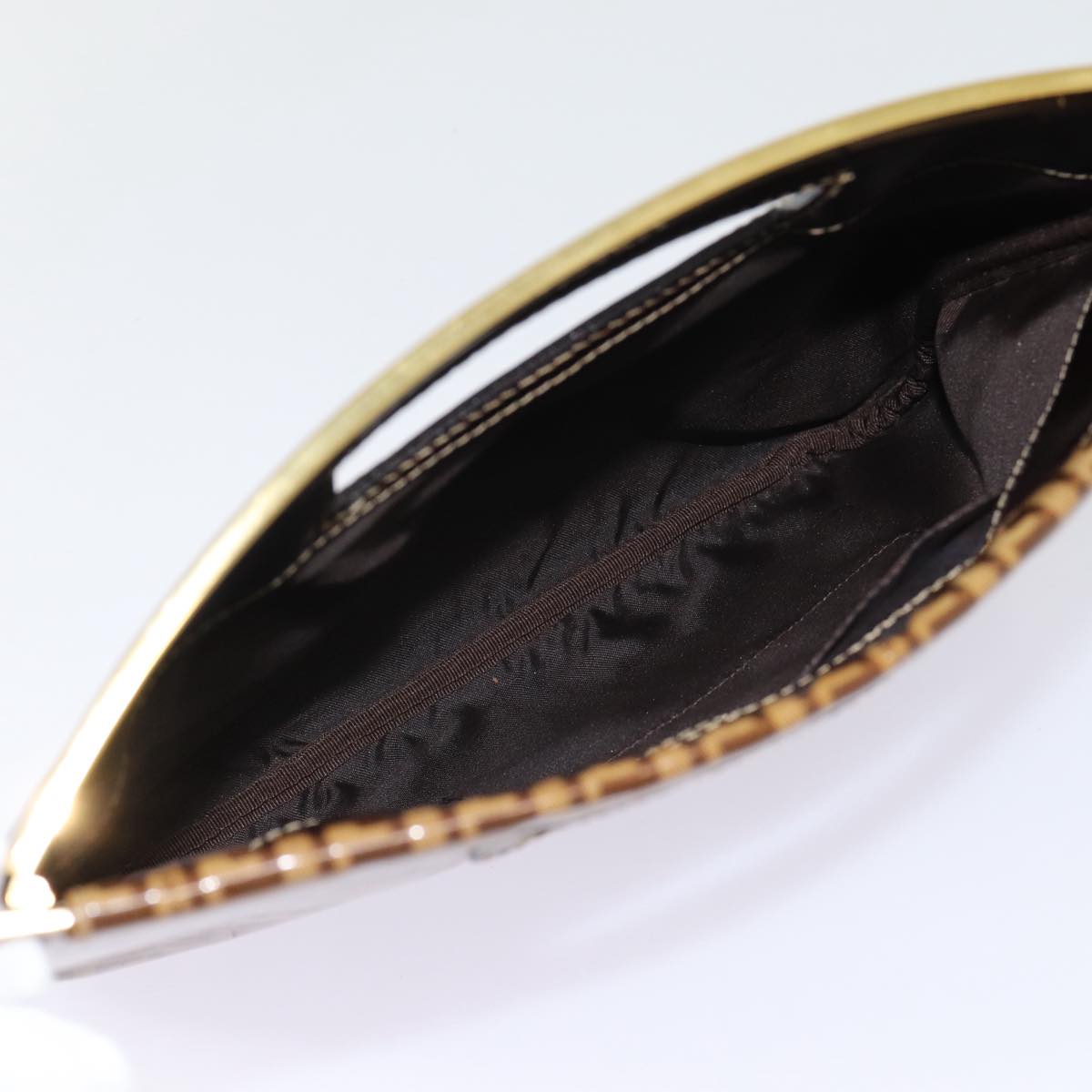 FENDI Zucchino Canvas Hand Bag Brown Gold ep5232
