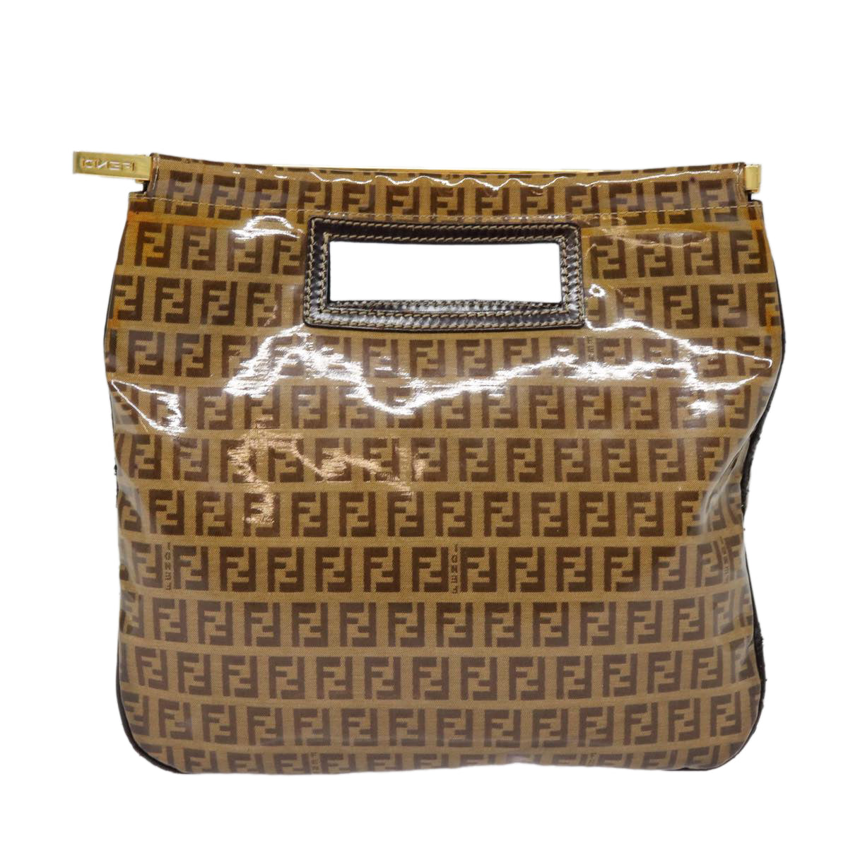 FENDI Zucchino Canvas Hand Bag Brown Gold ep5232