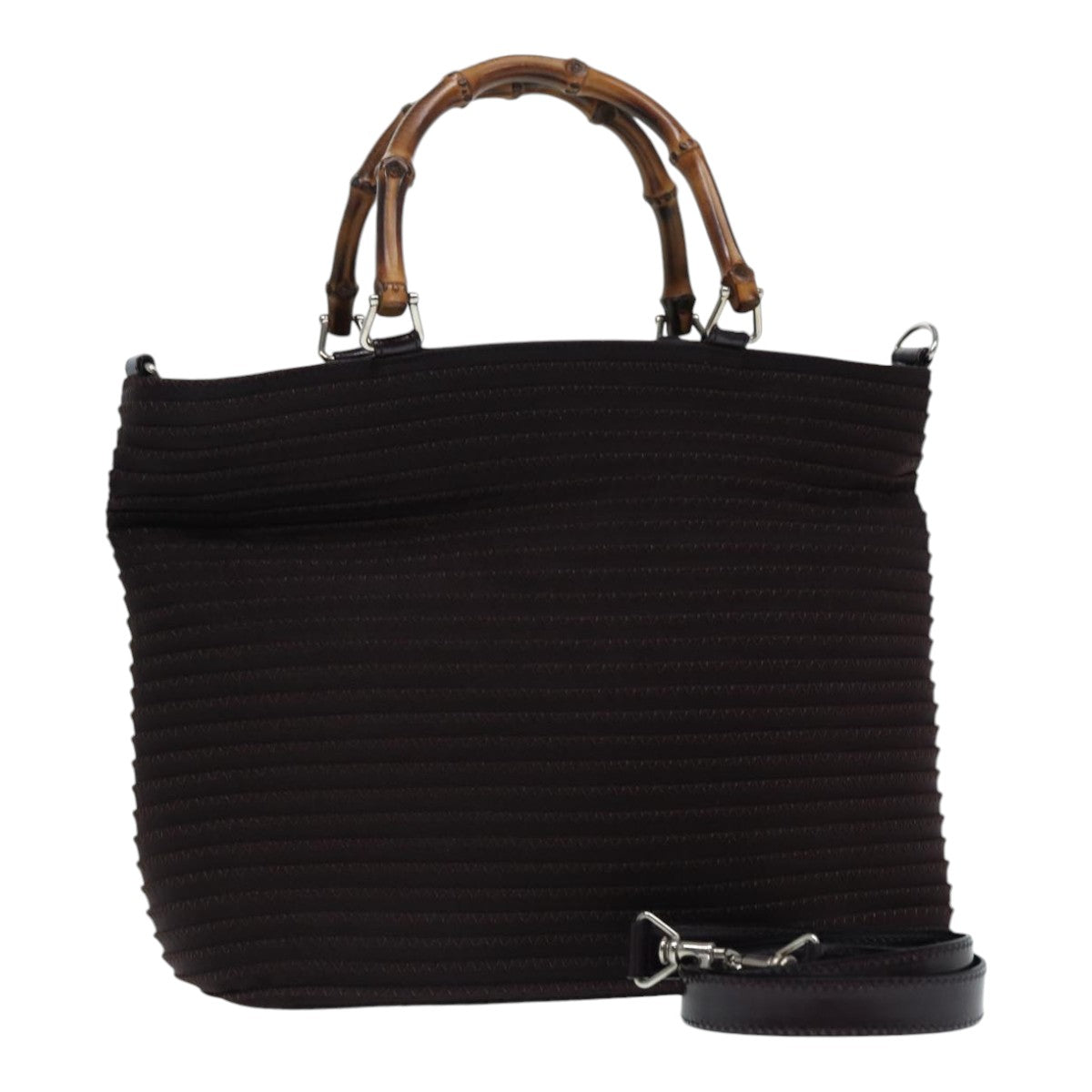 GUCCI Bamboo Hand Bag Canvas Outlet 2way Black Silver 000 1998 0540 ep5245