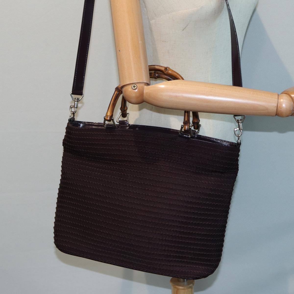 GUCCI Bamboo Hand Bag Canvas Outlet 2way Black Silver 000 1998 0540 ep5245