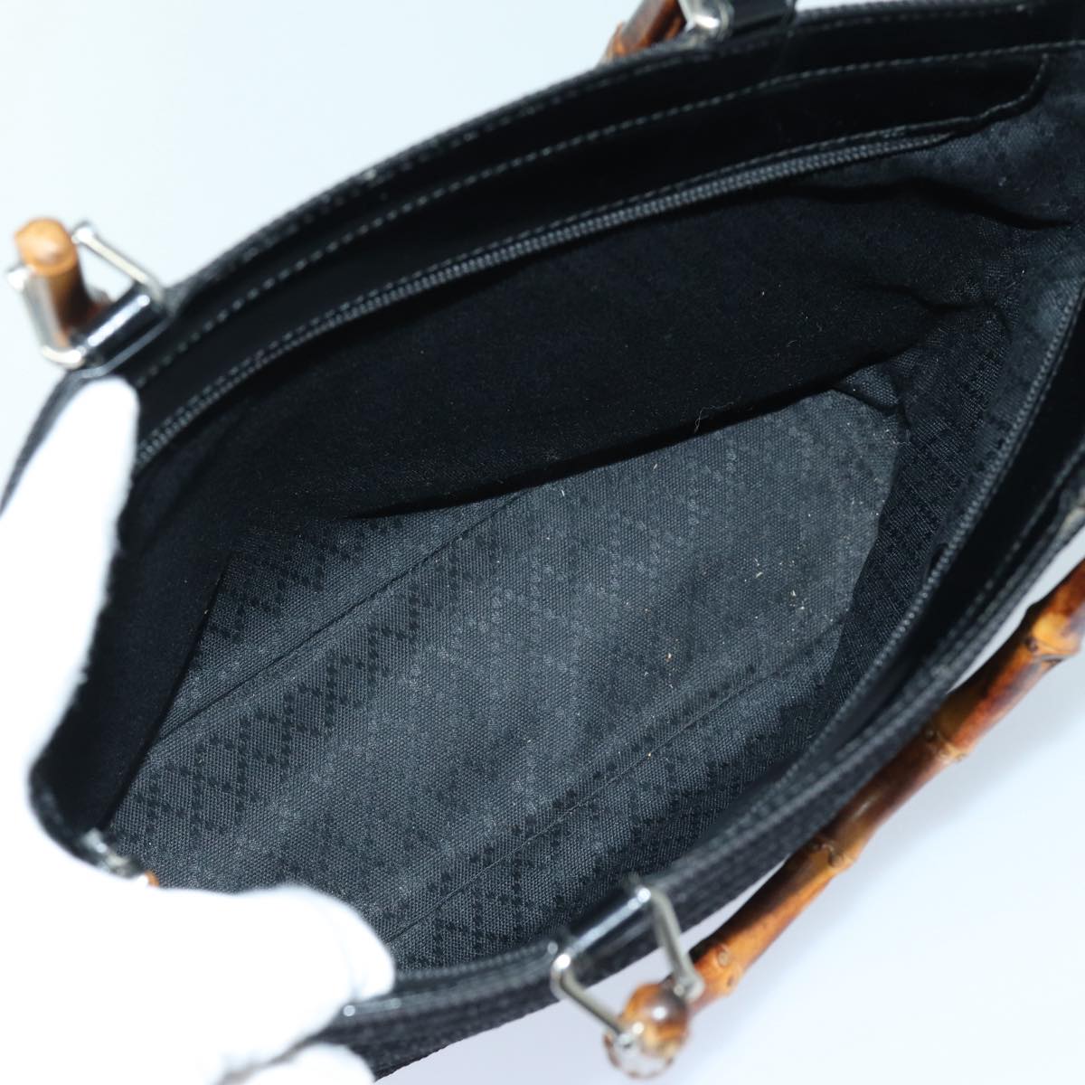 GUCCI Bamboo Hand Bag Canvas 2way Black Gold 000 1998 0540 ep5246