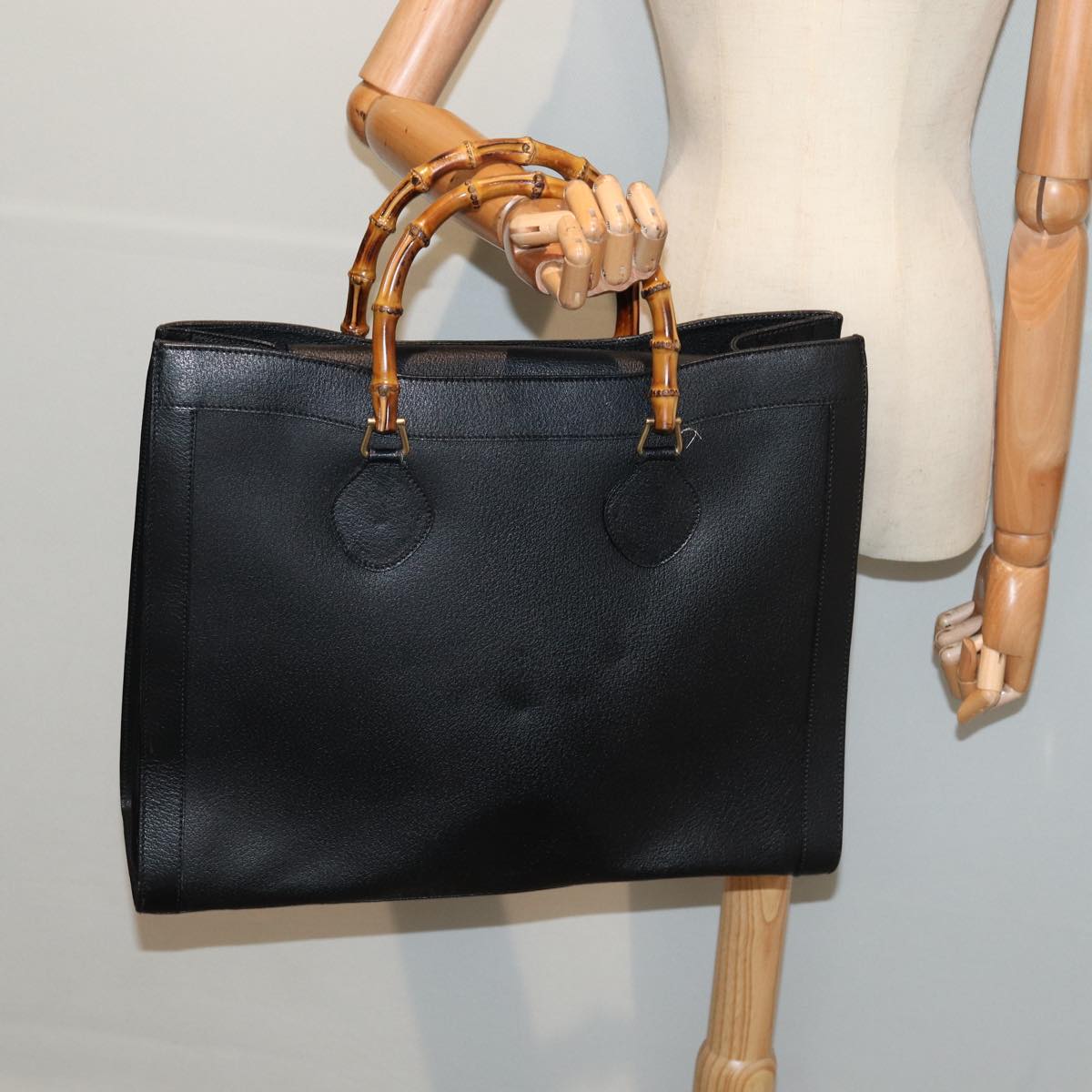 GUCCI Bamboo Hand Bag Leather Black Gold 002 1186 0259 ep5273