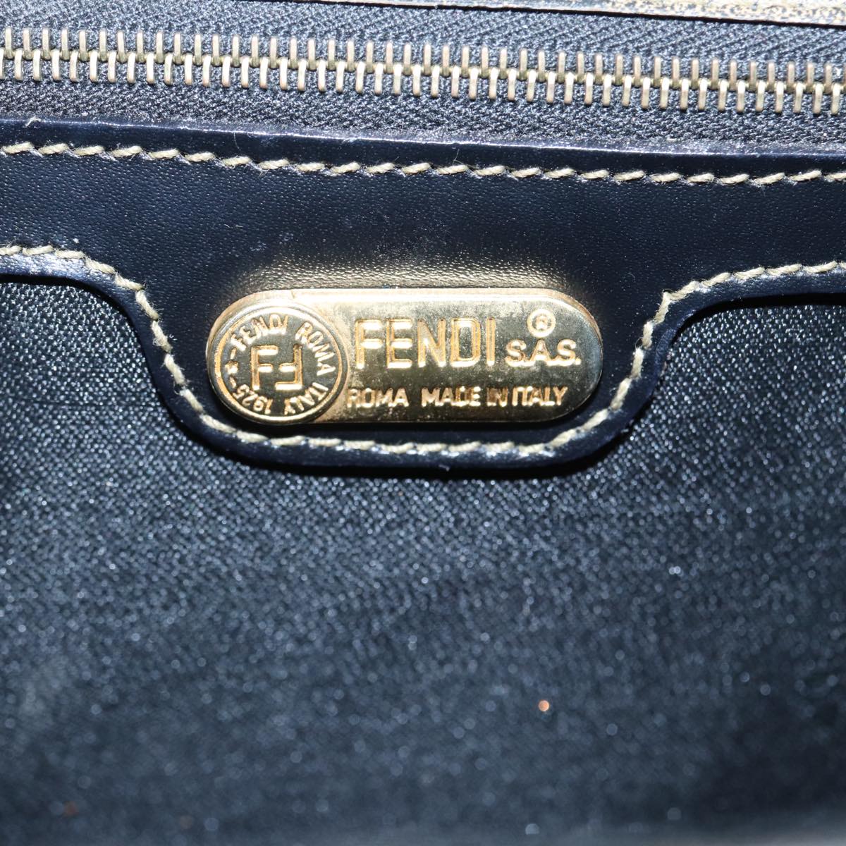 FENDI Pecan Canvas Hand Bag Brown Black gold ep5335